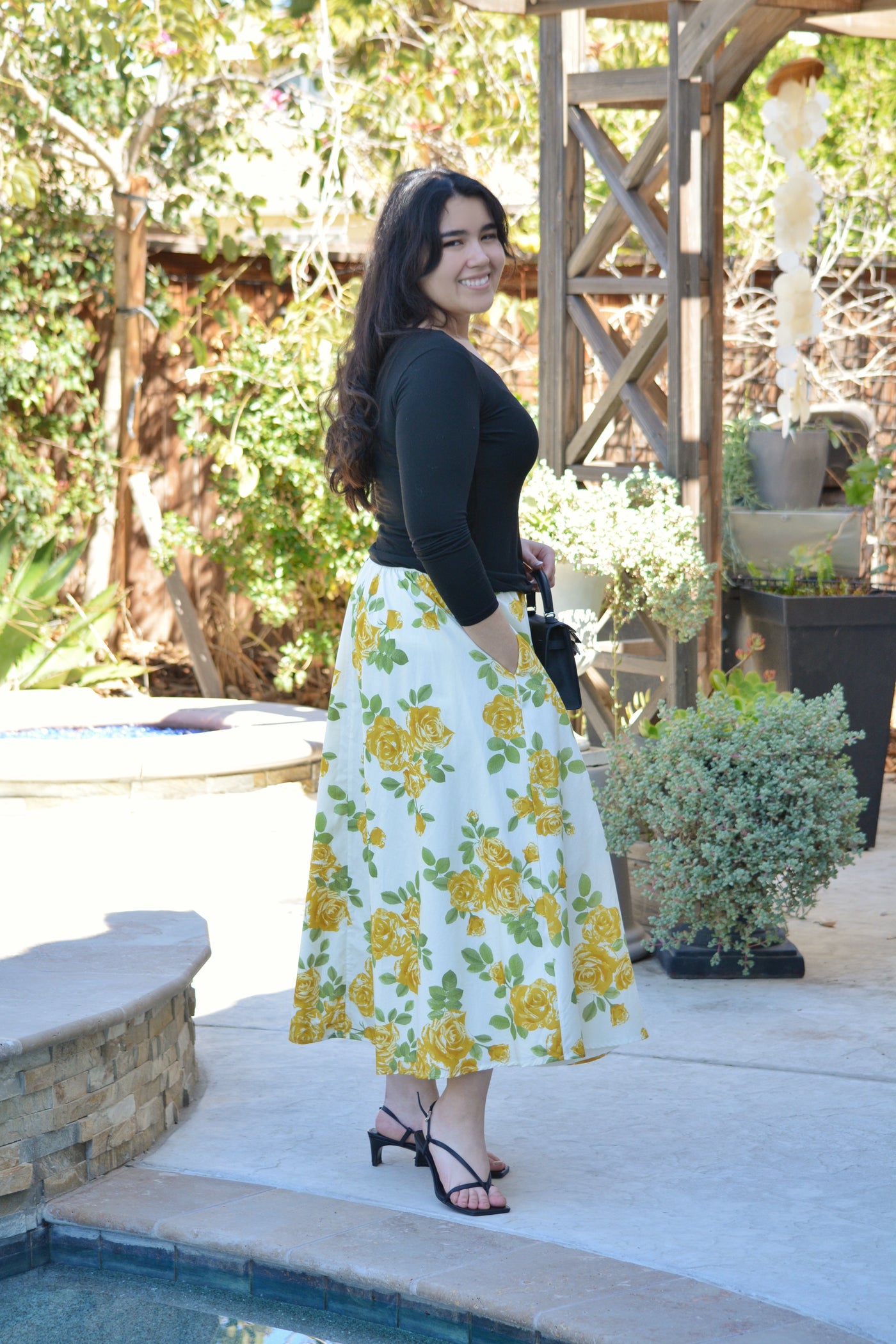 Henrietta Yellow Floral Midi Skirt