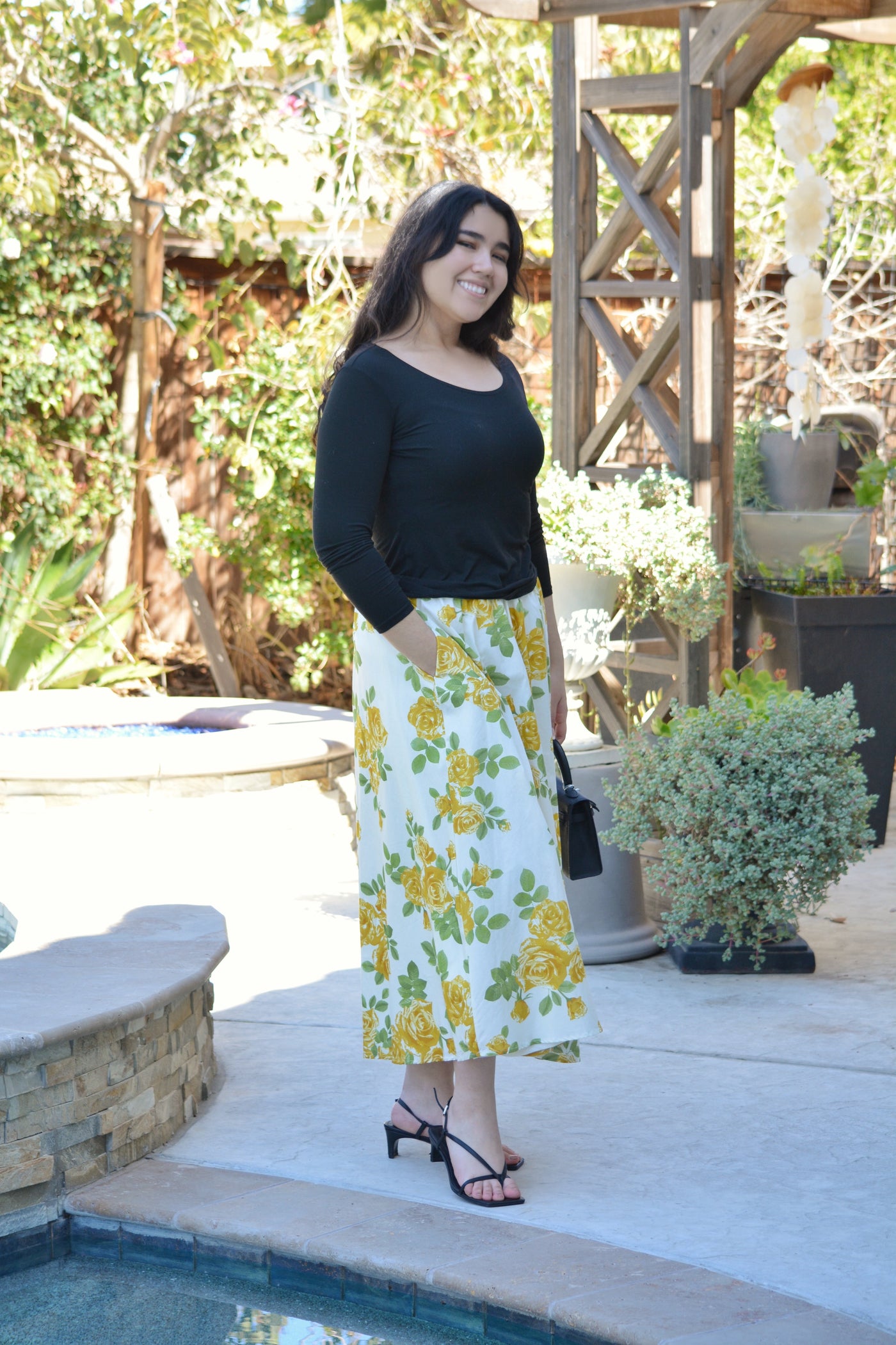 Henrietta Yellow Floral Midi Skirt