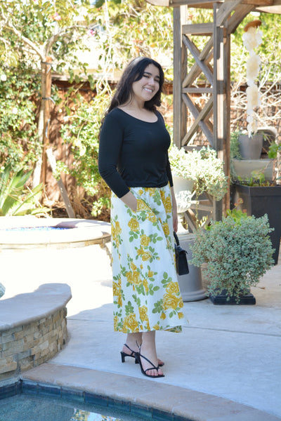 Henrietta Yellow Floral Midi Skirt