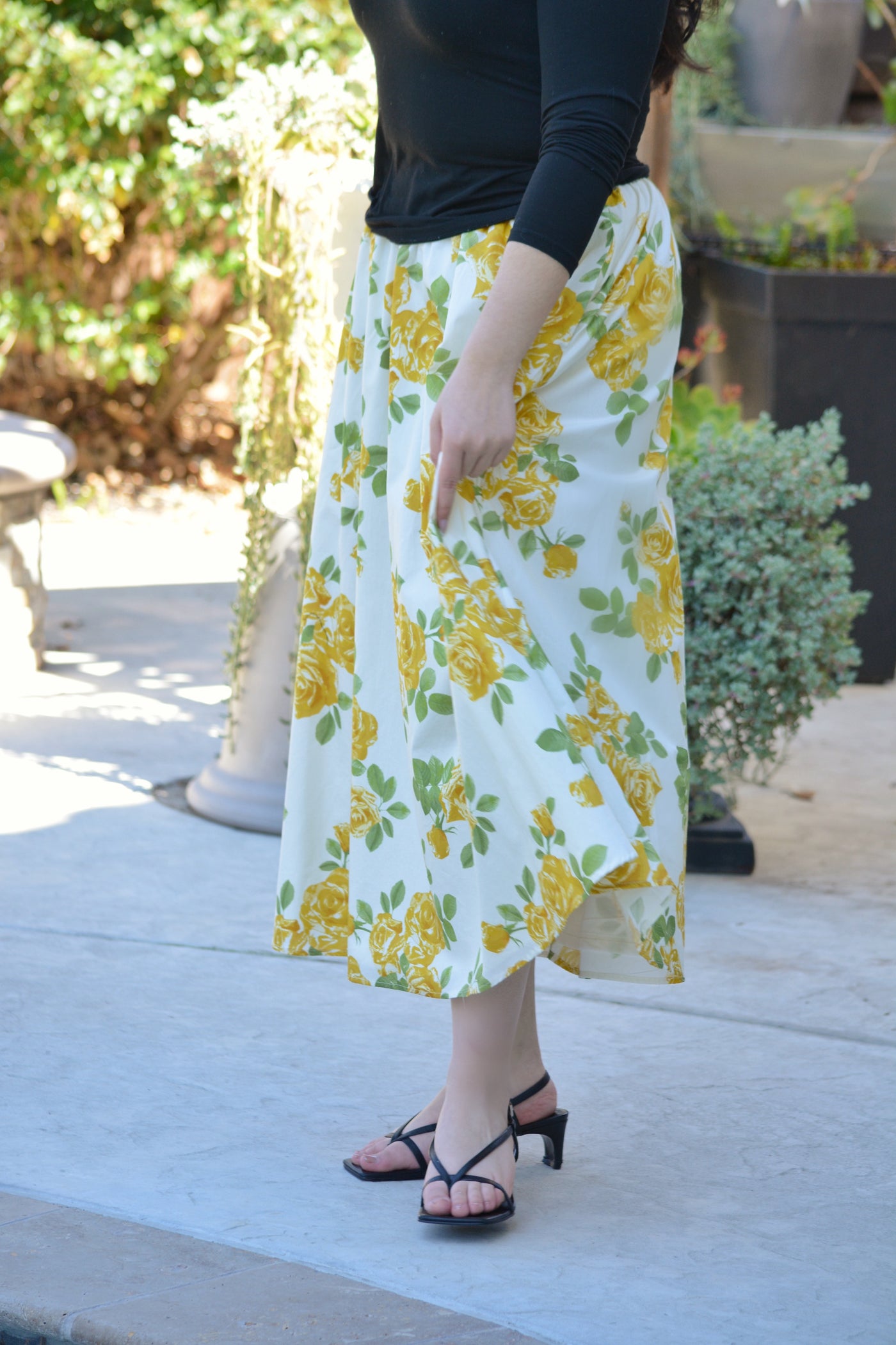 Henrietta Yellow Floral Midi Skirt