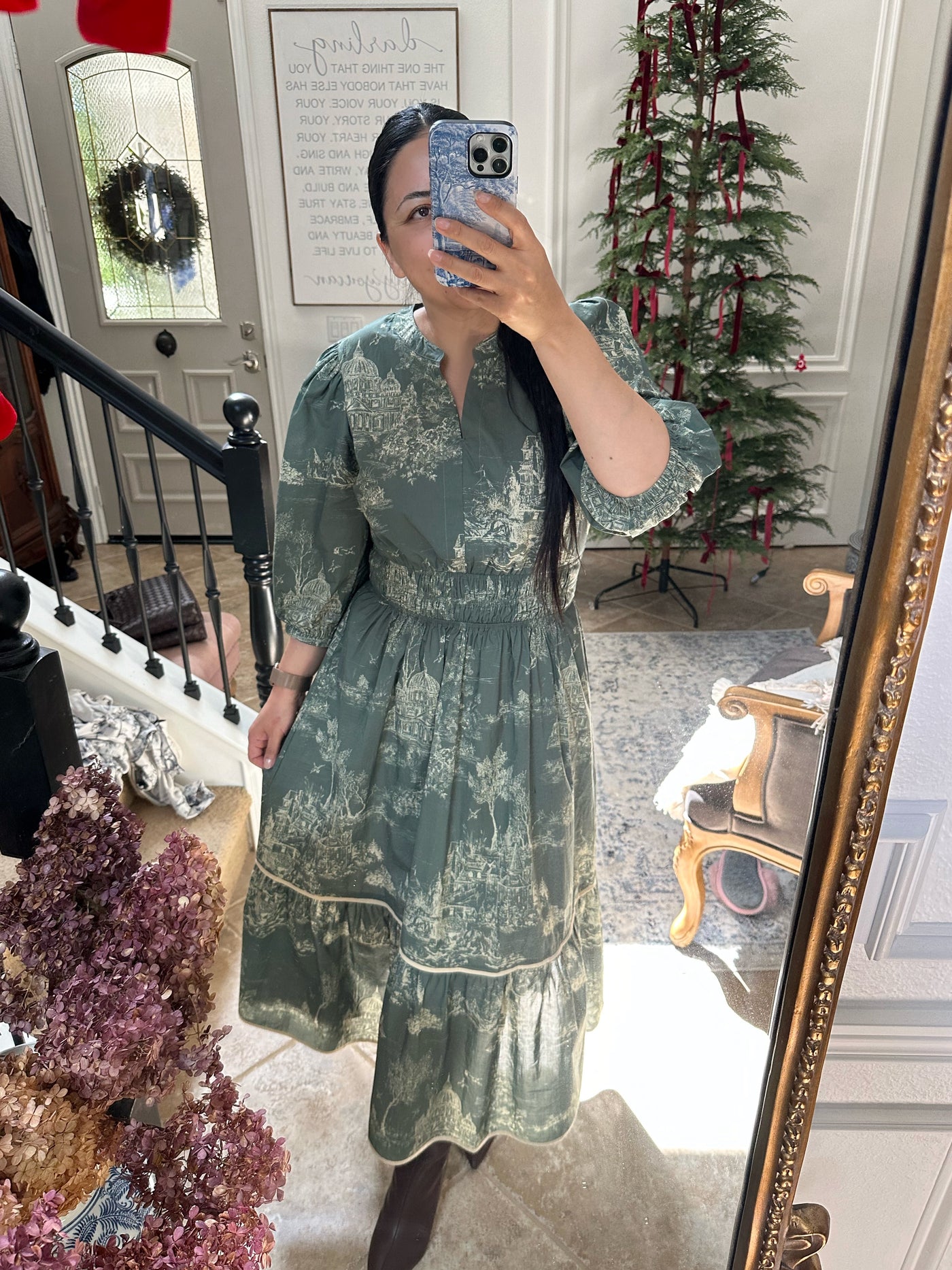 Briseida Toile Olive Green Cotton Dress