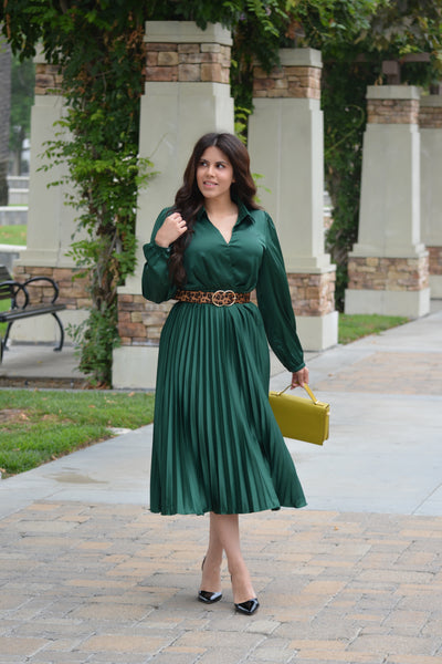 Edith Emerald Green Satin Dress