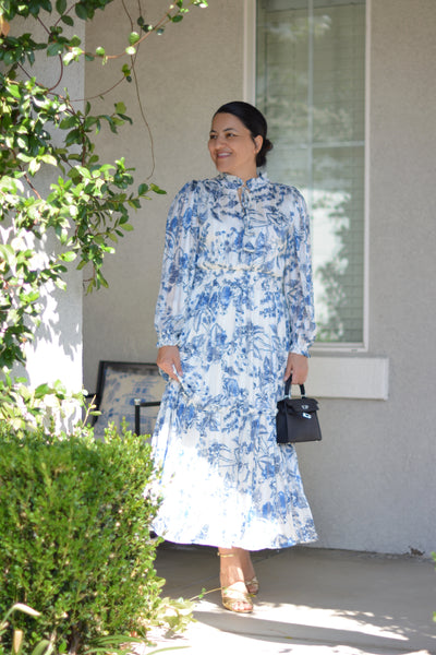 Taryn Blue Toile Maxi Dress