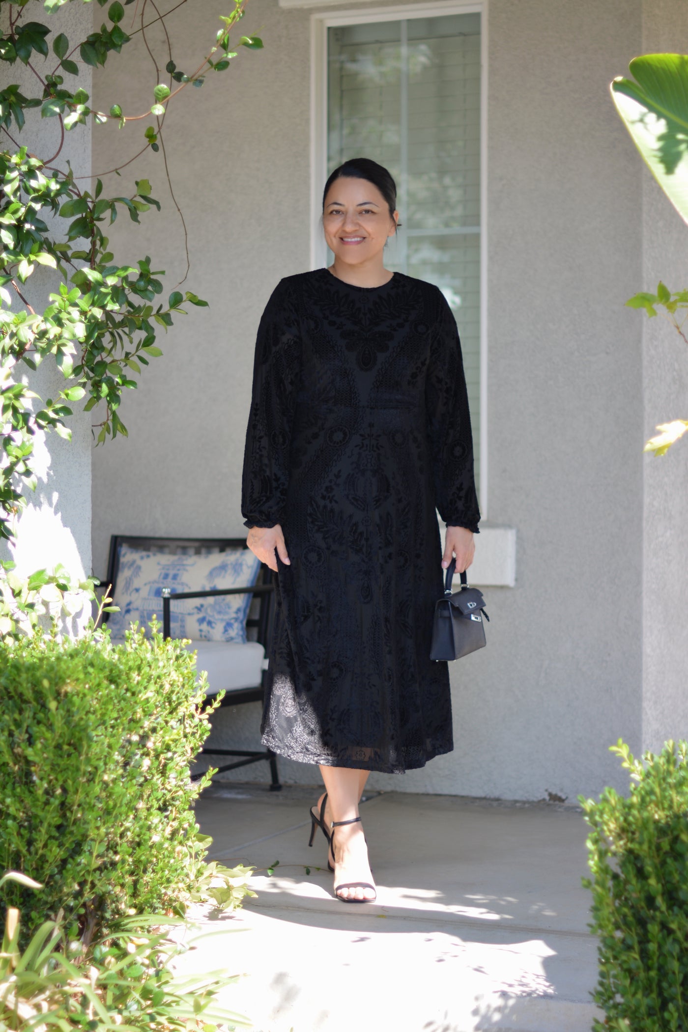 Steph Black Velvet Damask Dress