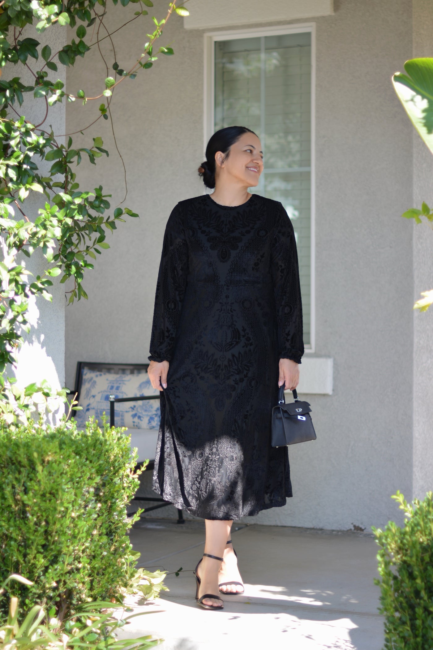 Steph Black Velvet Damask Dress