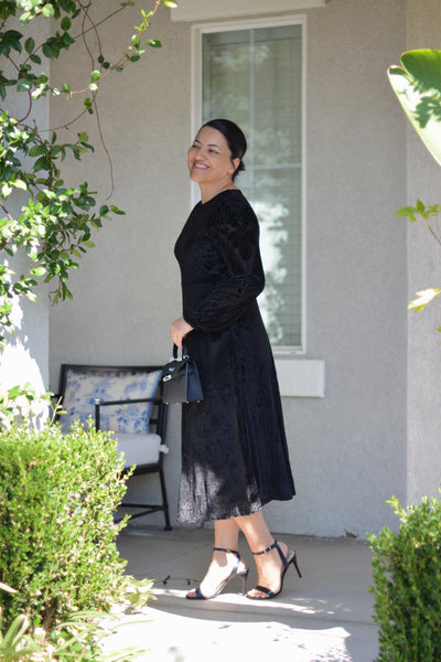 Steph Black Velvet Damask Dress