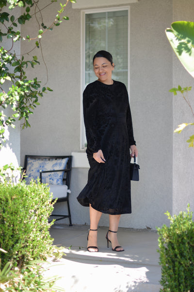 Steph Black Velvet Damask Dress