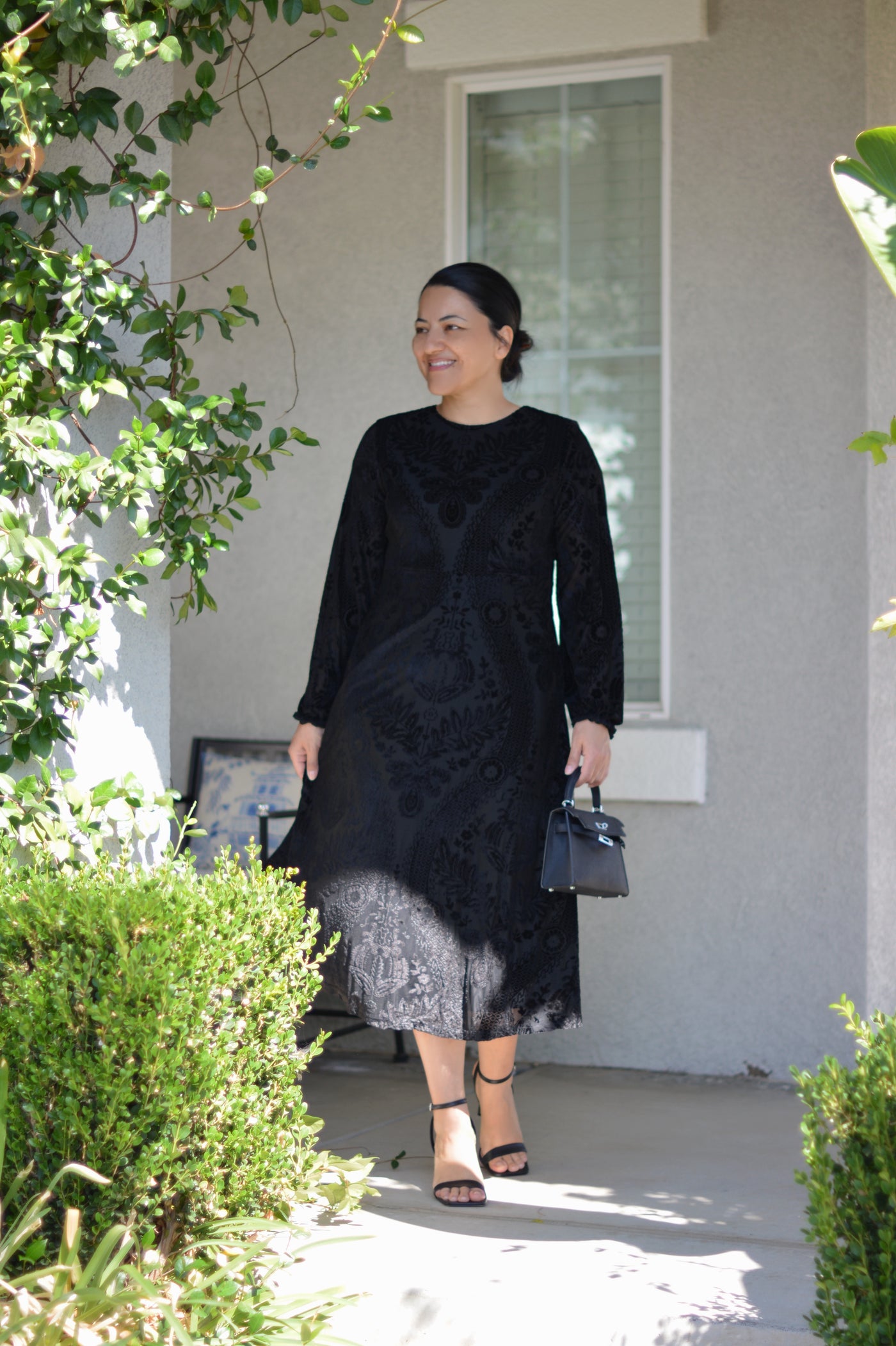 Steph Black Velvet Damask Dress