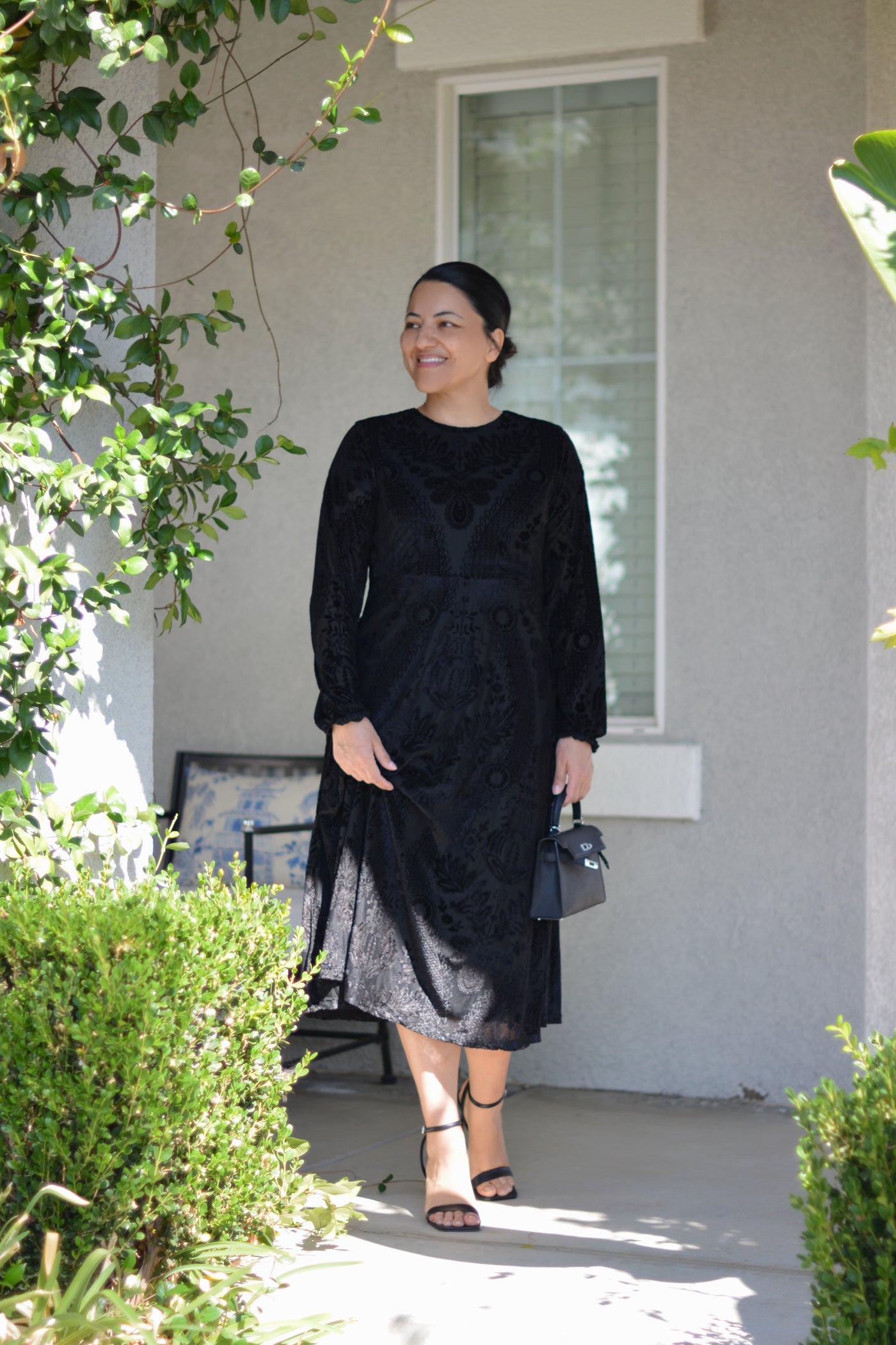 Steph Black Velvet Damask Dress