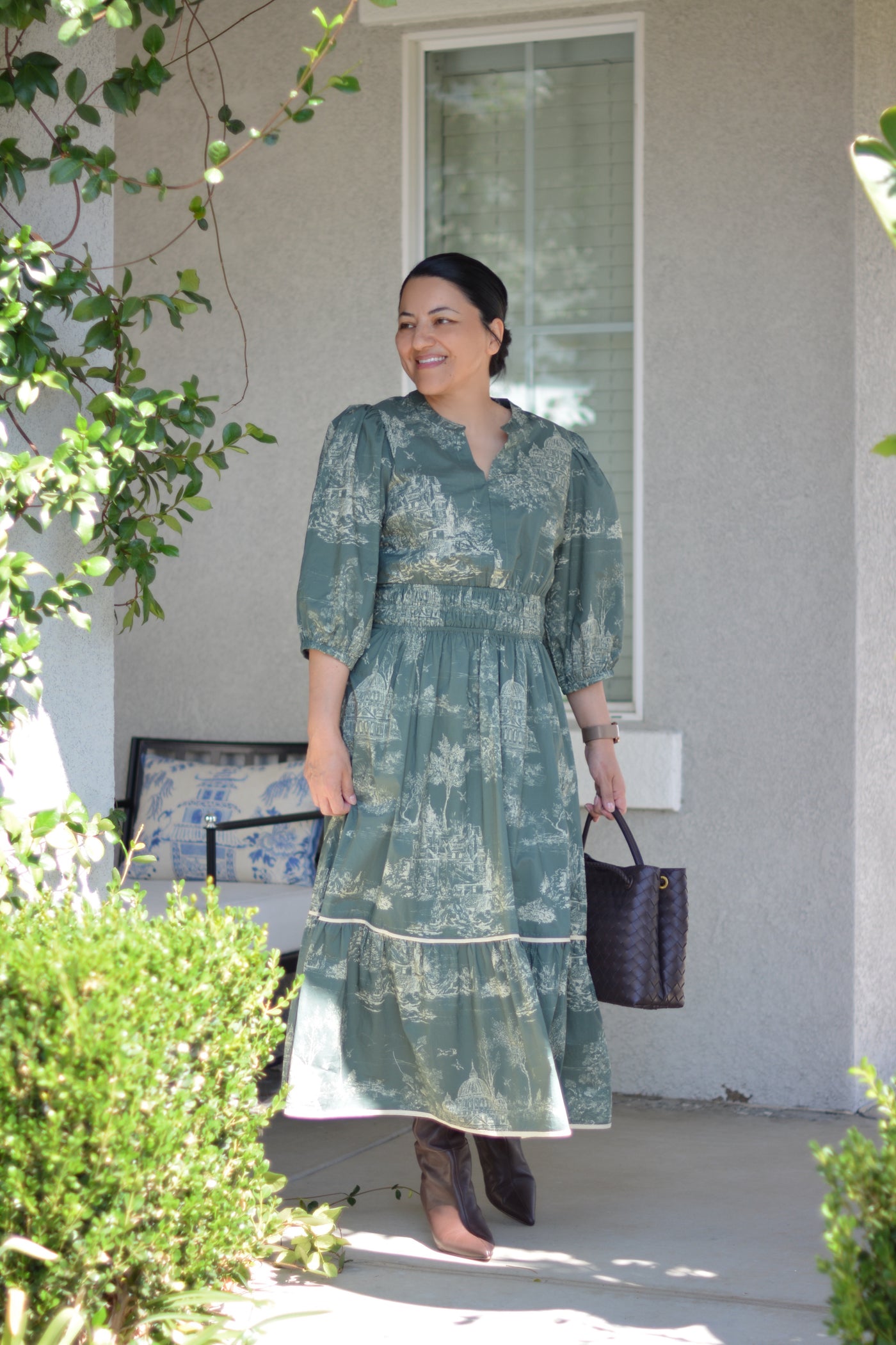 Briseida Toile Olive Green Cotton Dress