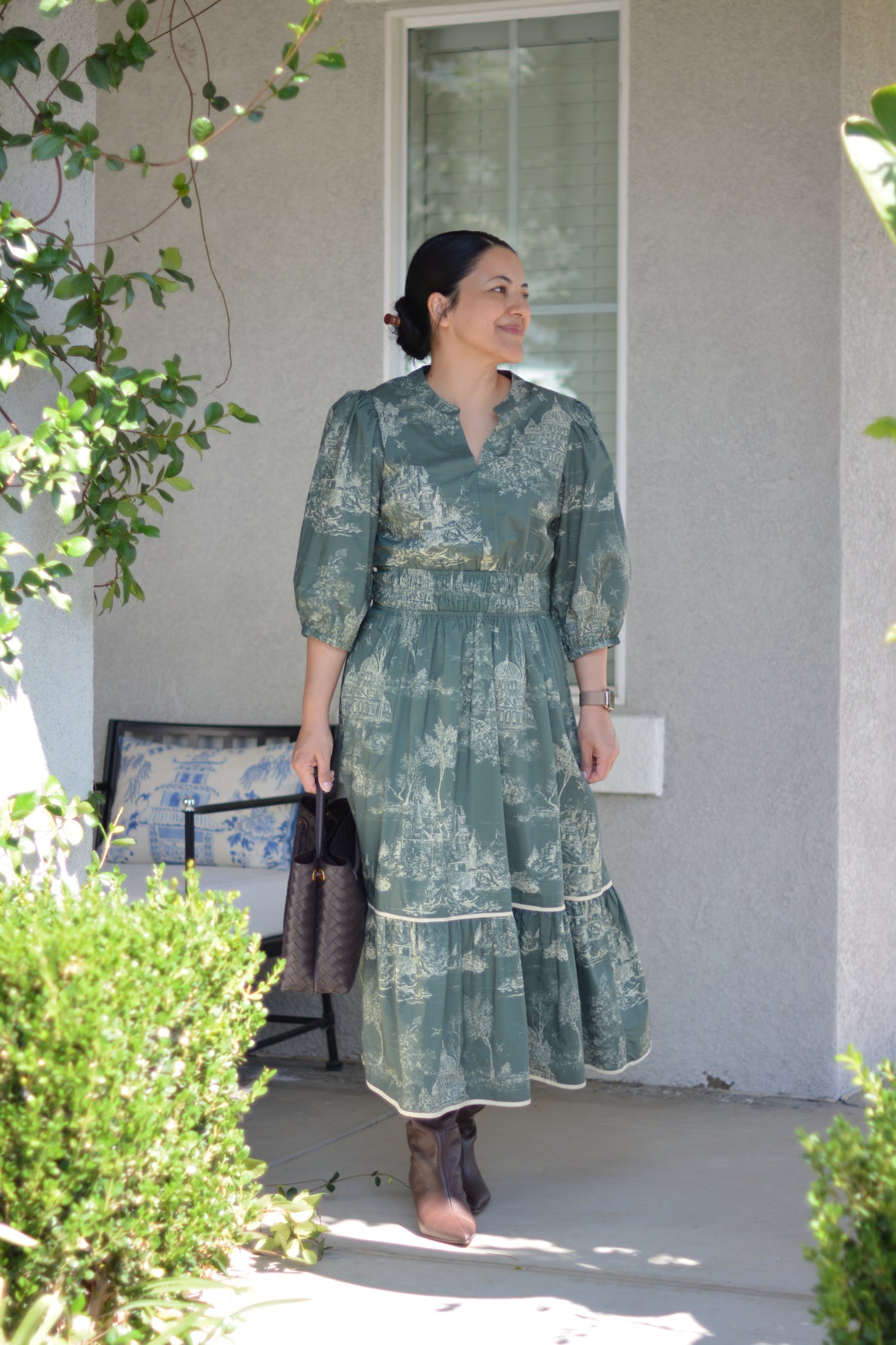 Briseida Toile Olive Green Cotton Dress