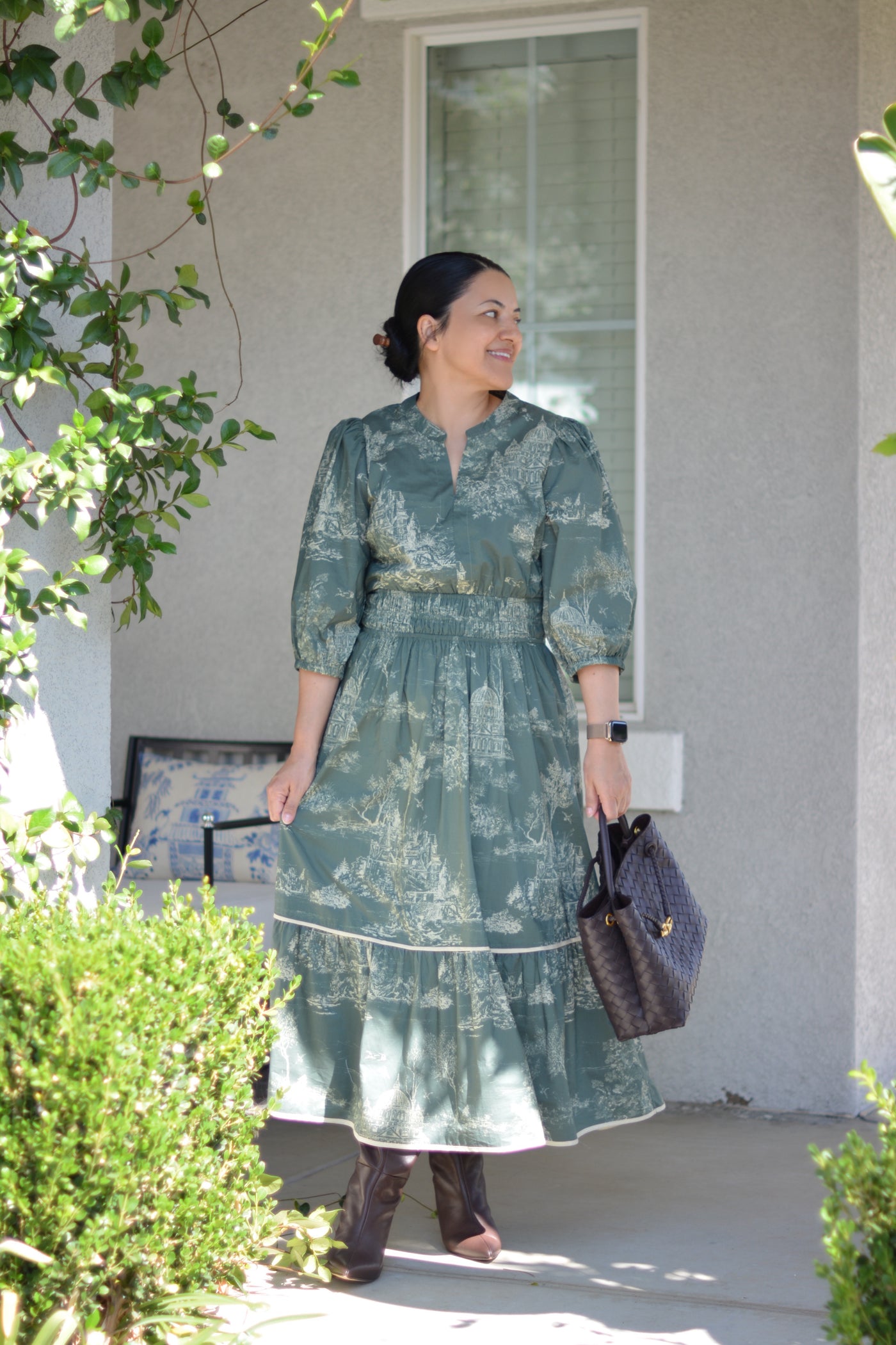 Briseida Toile Olive Green Cotton Dress