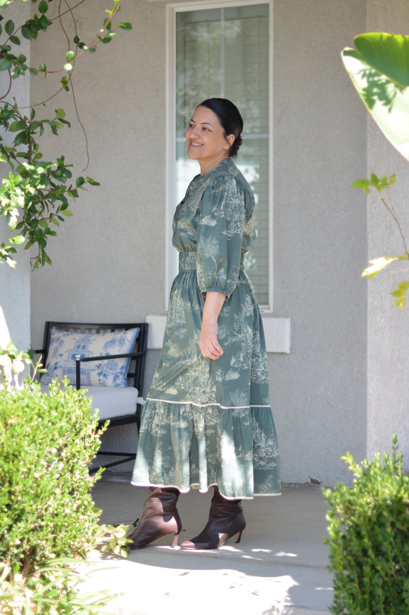 Briseida Toile Olive Green Cotton Dress