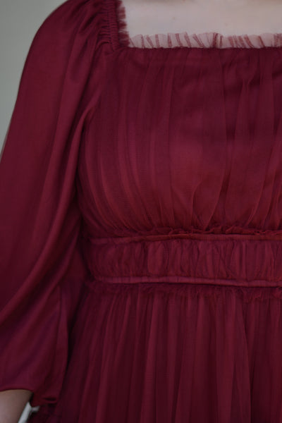 Mollie Burgundy Tulle Maxi Dress