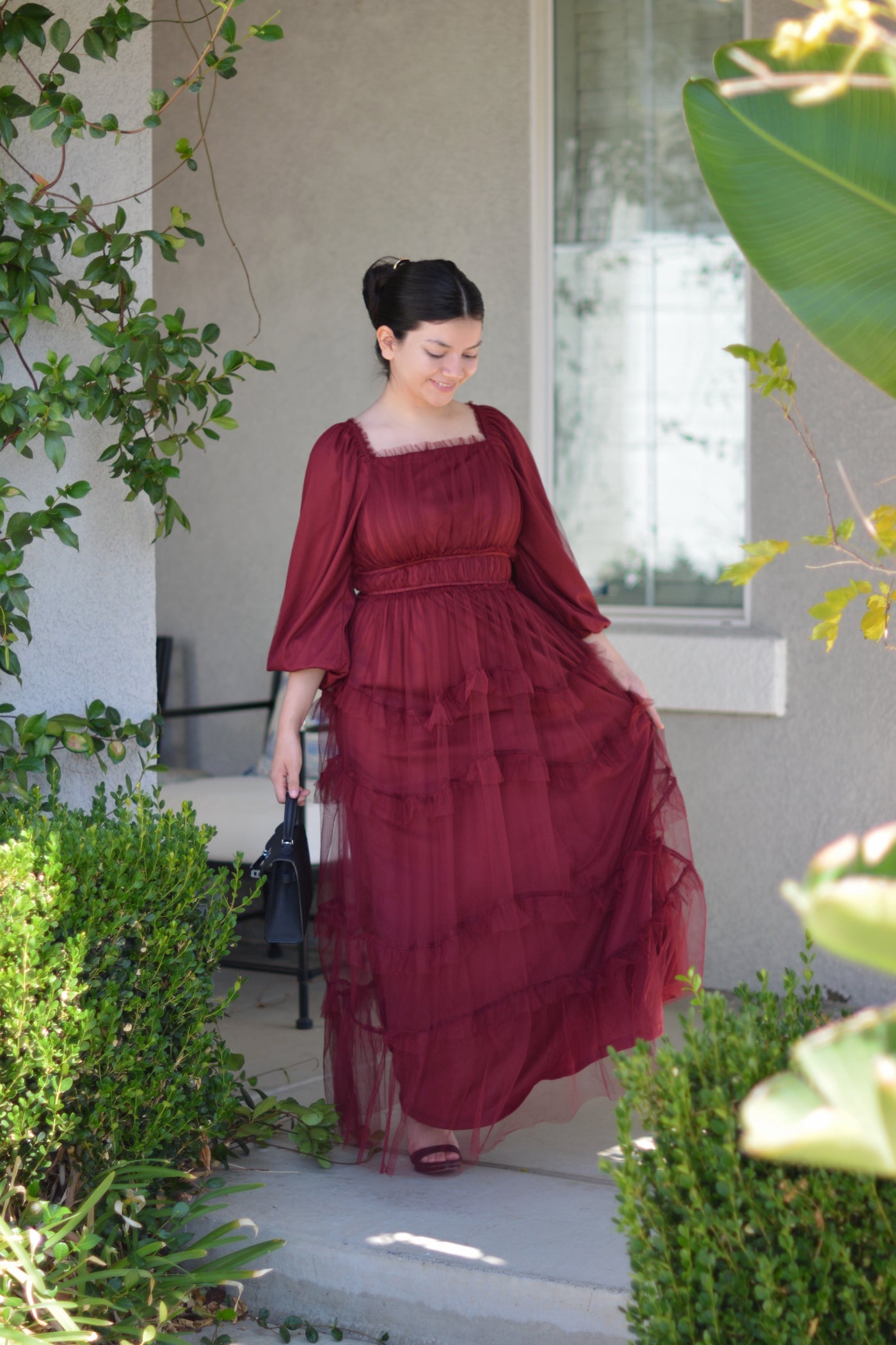 Mollie Burgundy Tulle Maxi Dress