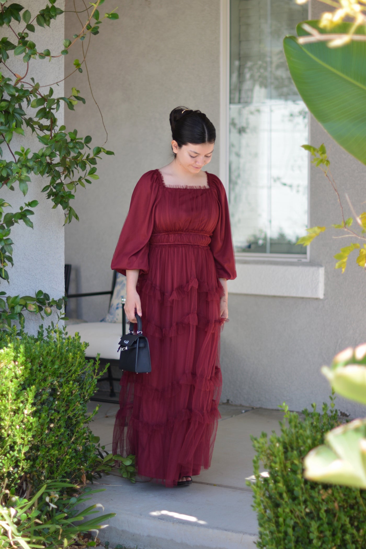 Mollie Burgundy Tulle Maxi Dress