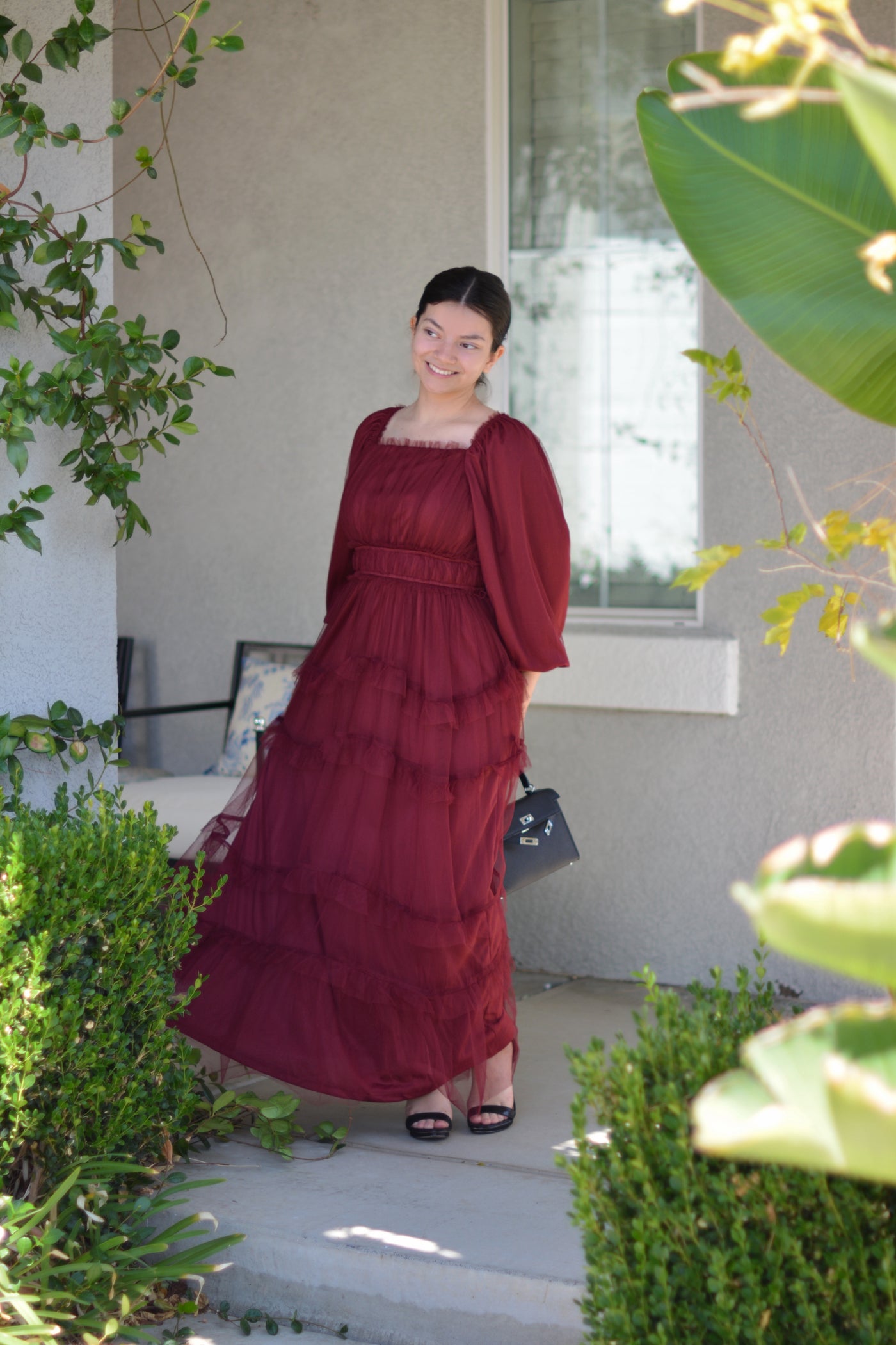 Mollie Burgundy Tulle Maxi Dress