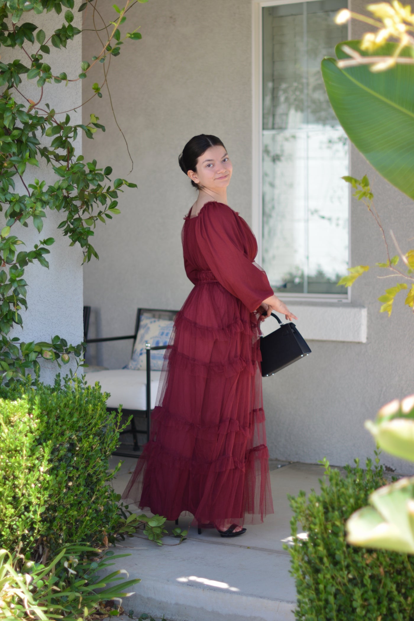 Mollie Burgundy Tulle Maxi Dress