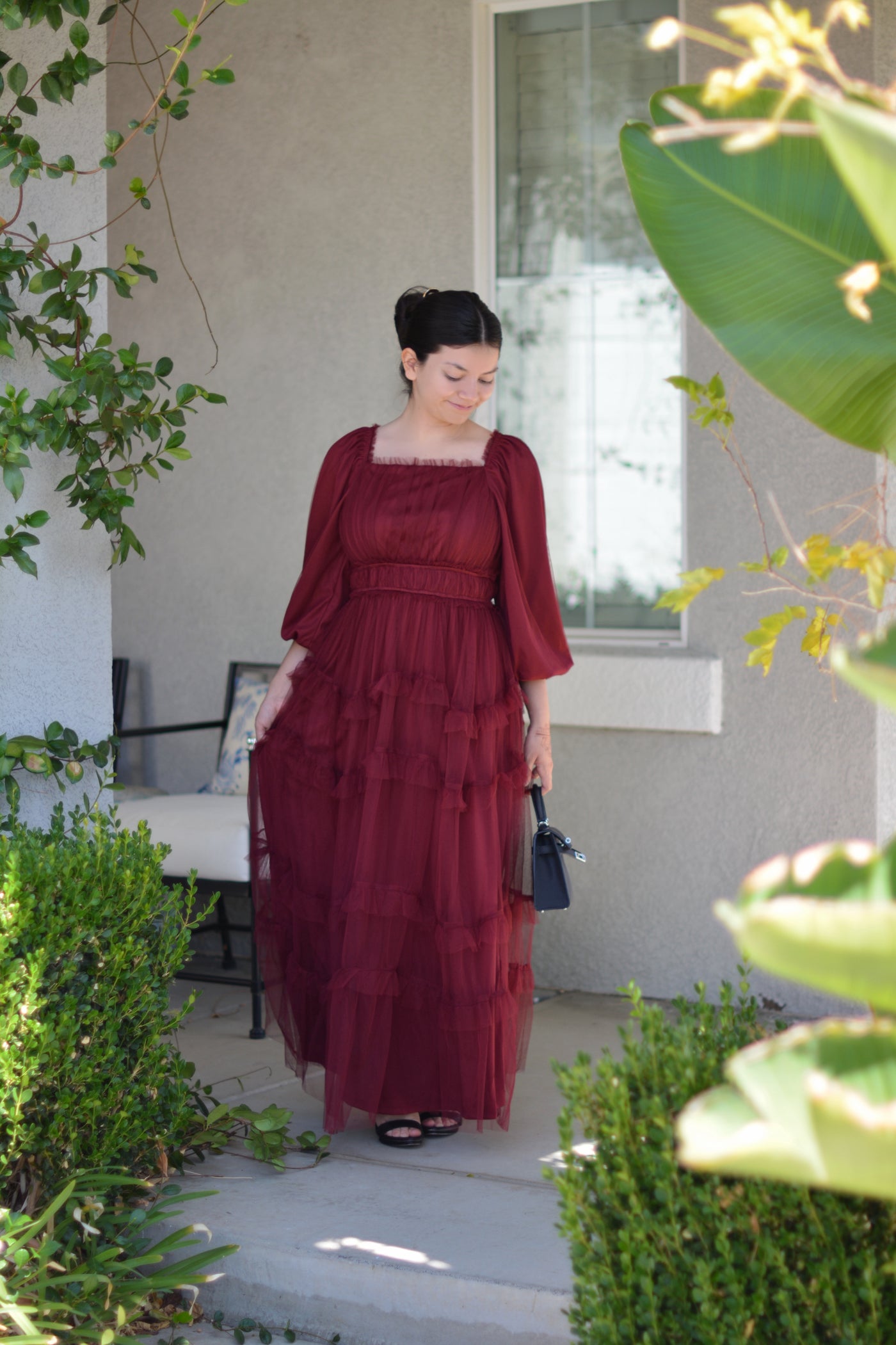 Mollie Burgundy Tulle Maxi Dress