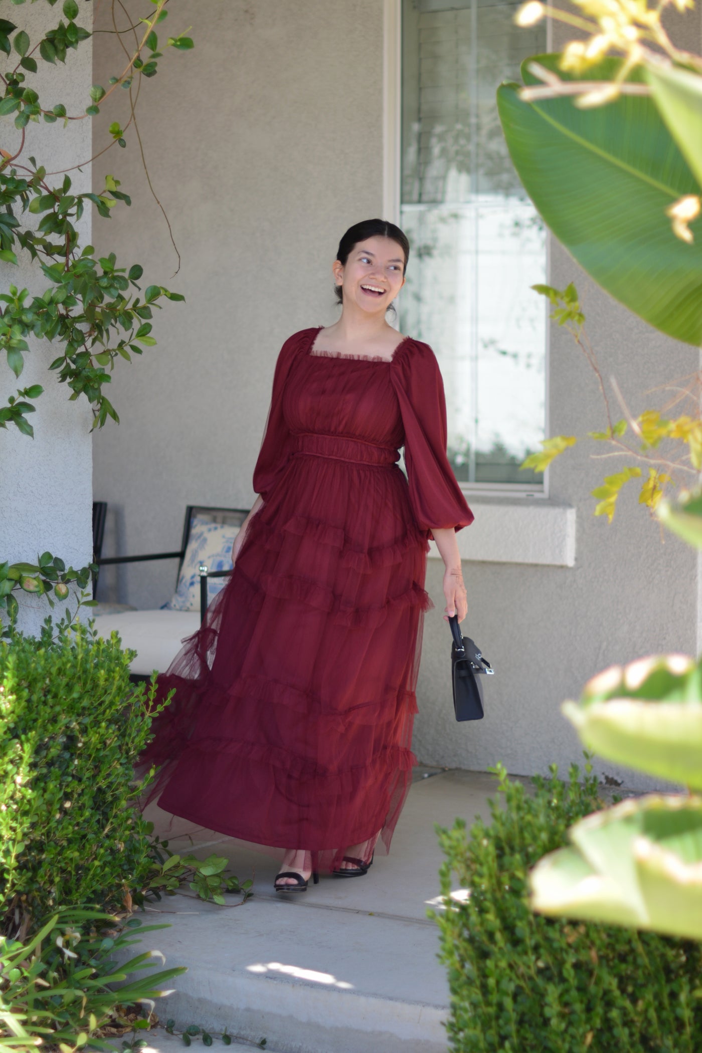 Mollie Burgundy Tulle Maxi Dress