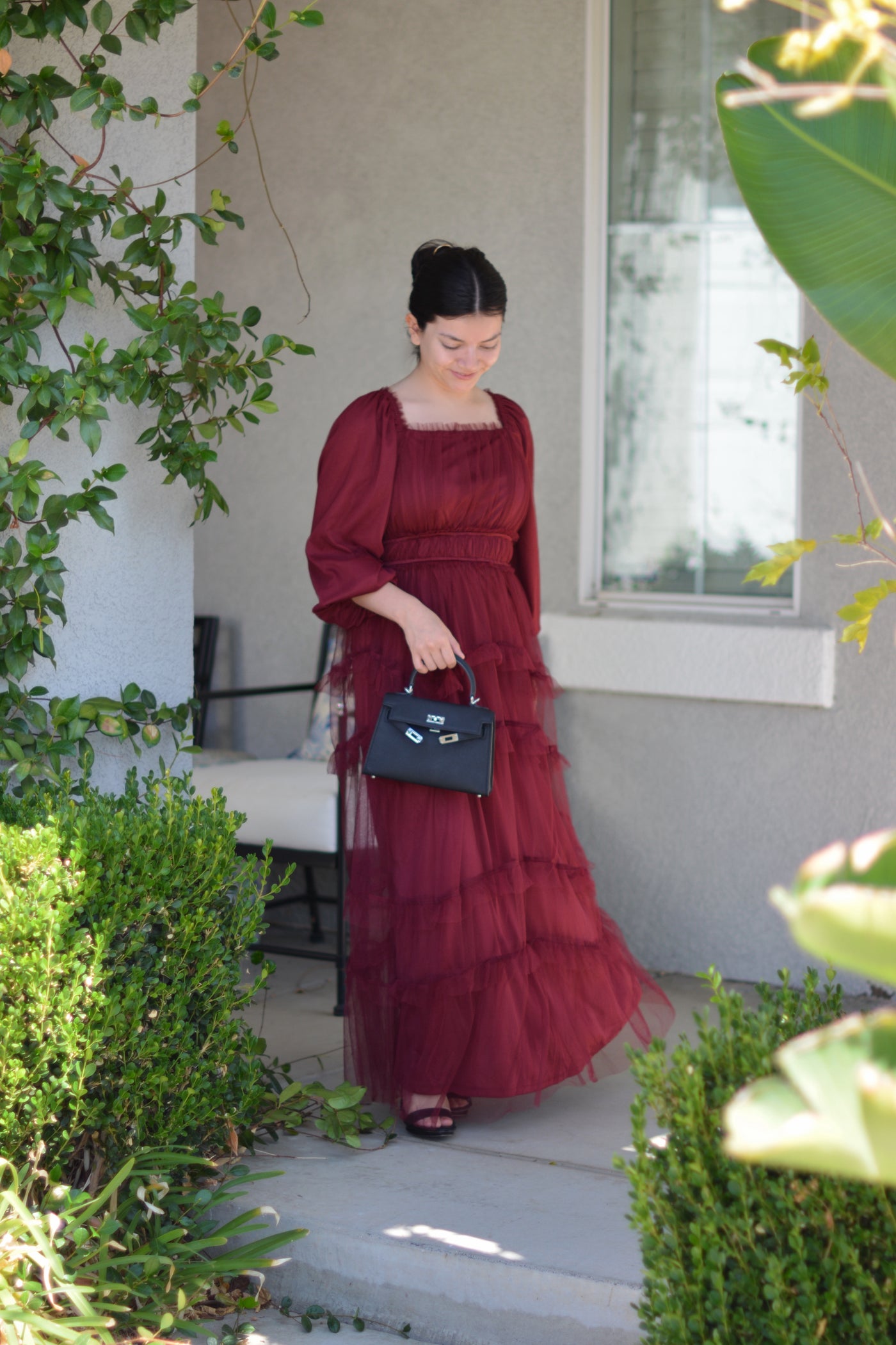 Mollie Burgundy Tulle Maxi Dress