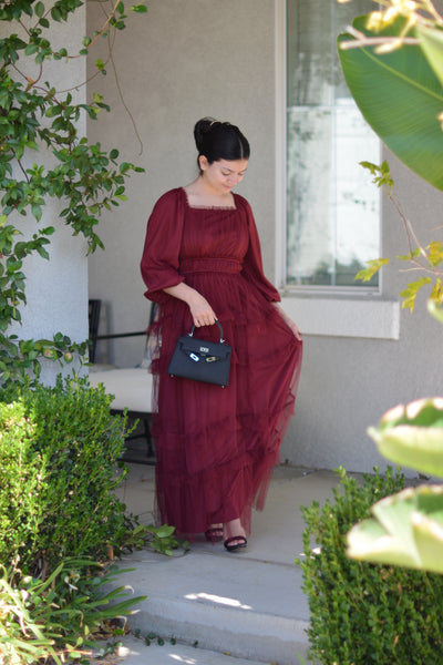 Mollie Burgundy Tulle Maxi Dress