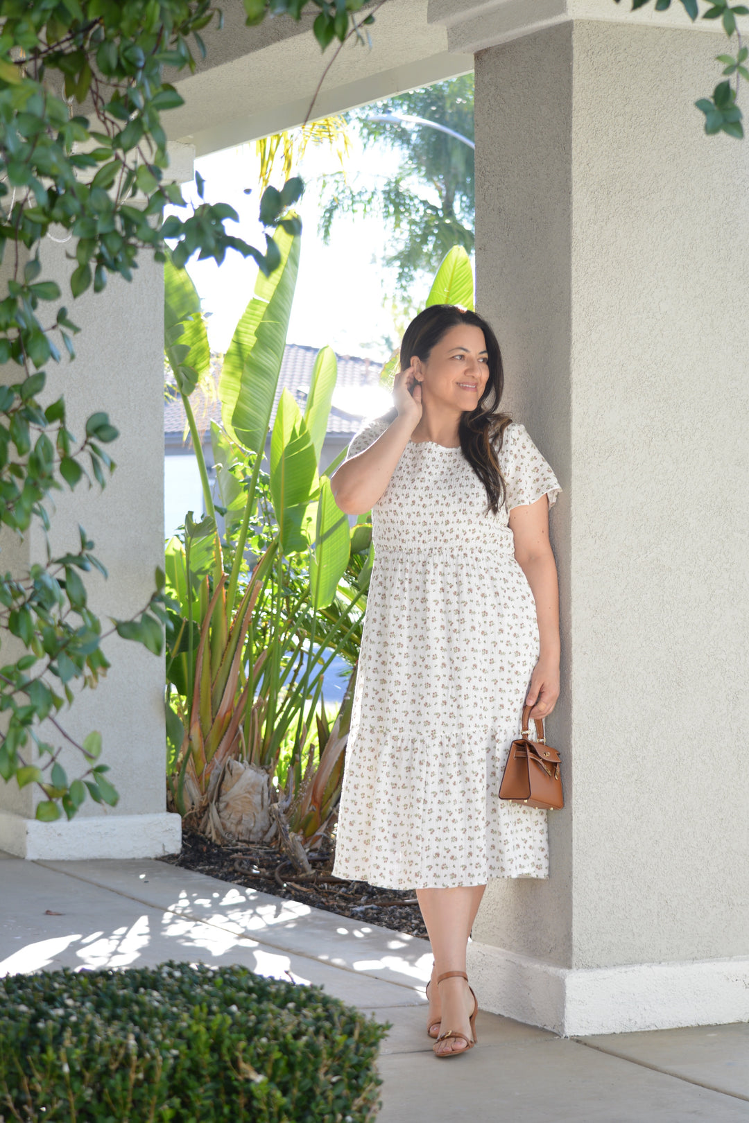 dana floral smocked bodice stretch cotton midi dress WAYF Dana Smocked Midi Dress