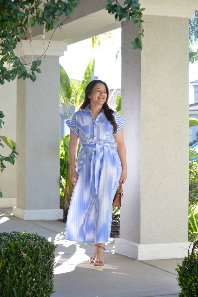 Flora Blue Stripe Cotton Dress