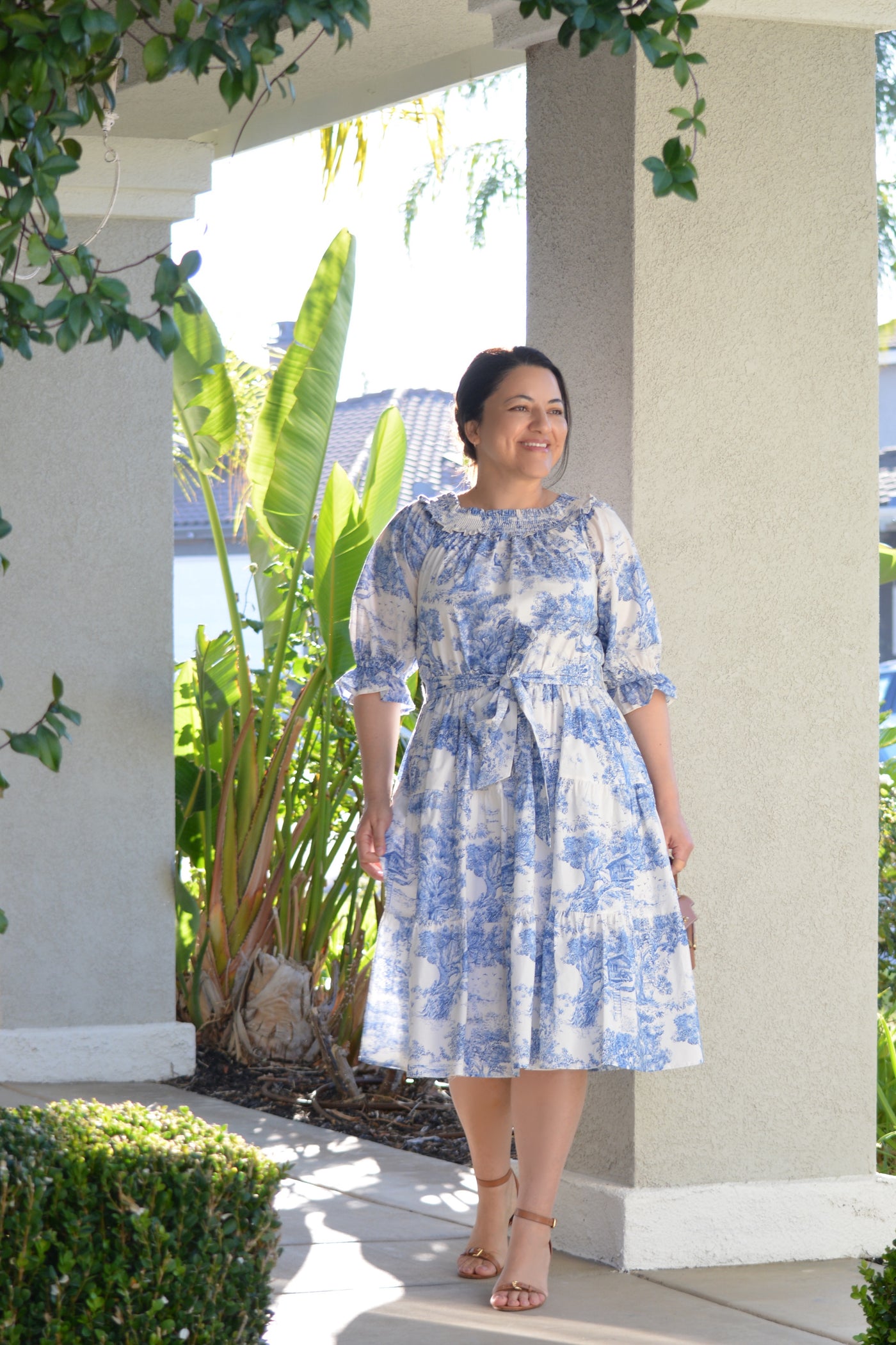 women's blue toile dress Women's Blue Toile Print Dress – Lucca Couture main image 0