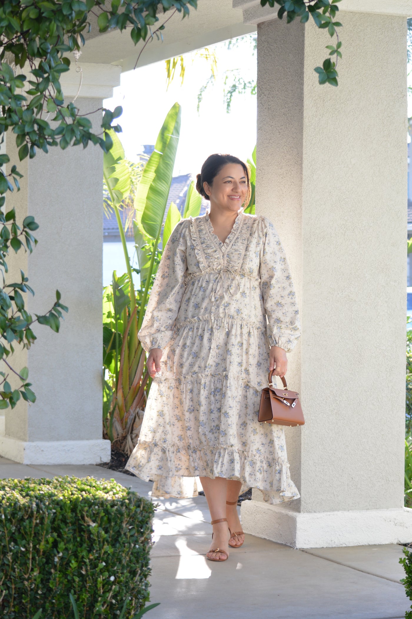 midi cotton dress Del Monte Slate Blue (L) Cotton poplin Floral Print Cotton Midi Dress
