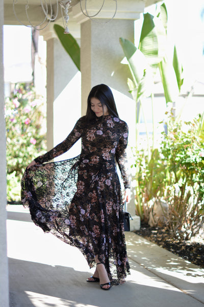 Regan Black Lace Floral Maxi Dress