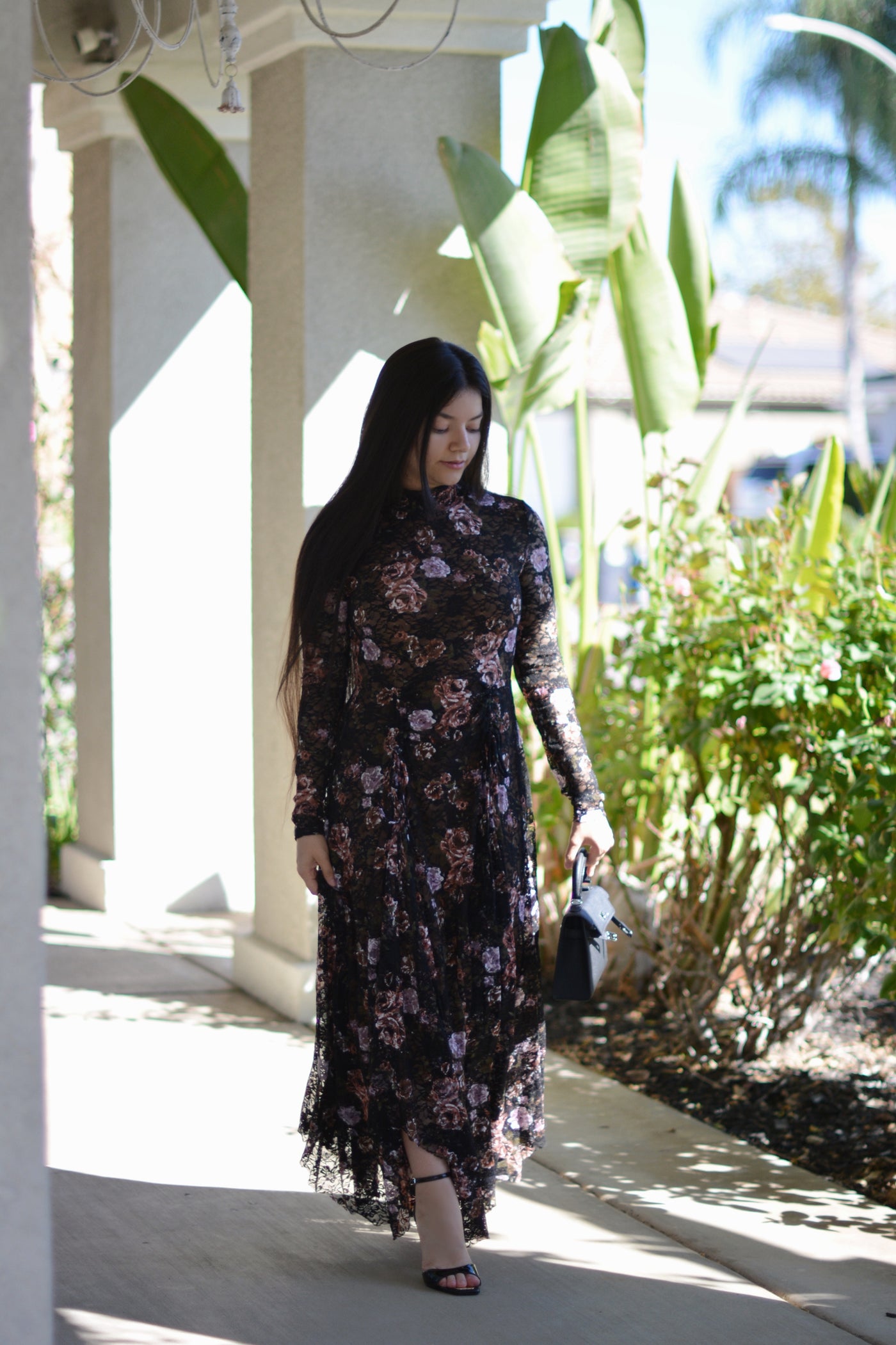 Regan Black Lace Floral Maxi Dress