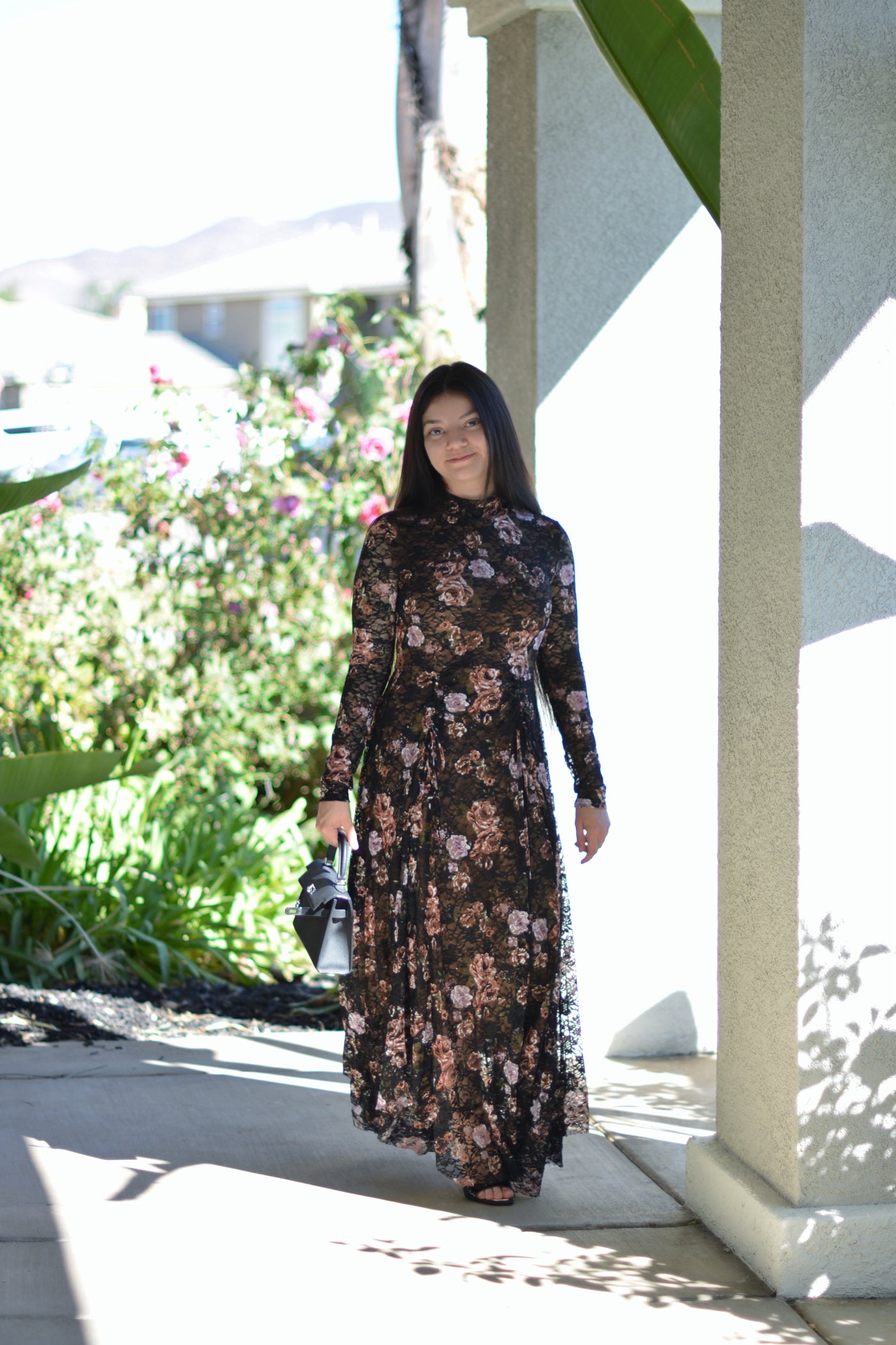 Regan Black Lace Floral Maxi Dress