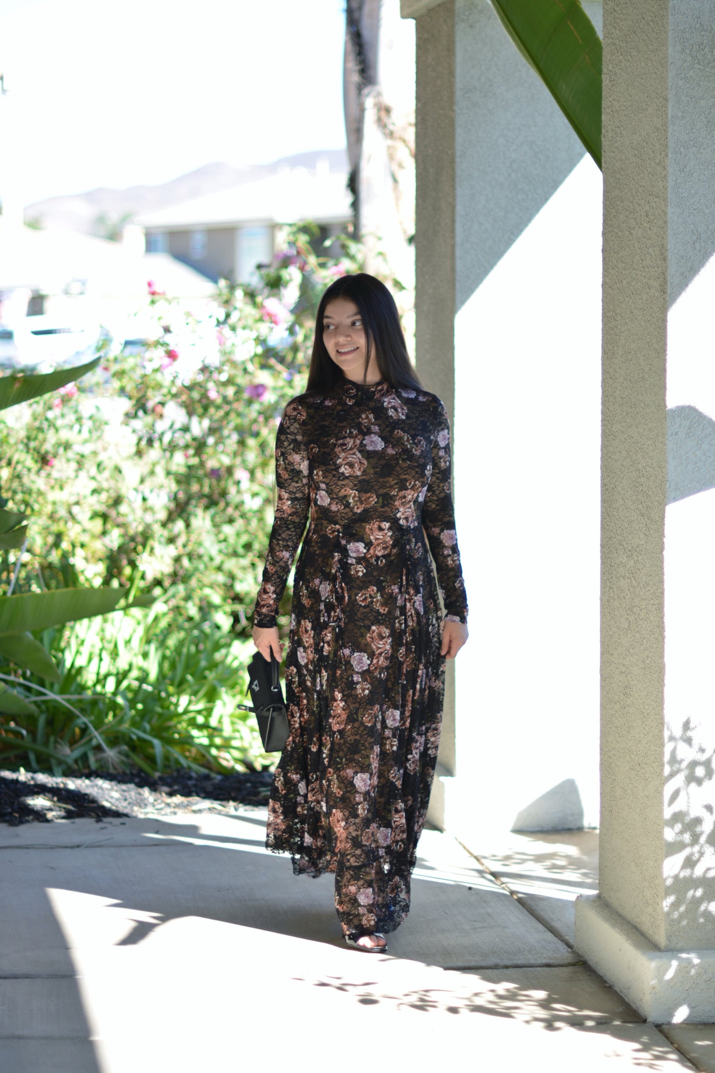 Regan Black Lace Floral Maxi Dress