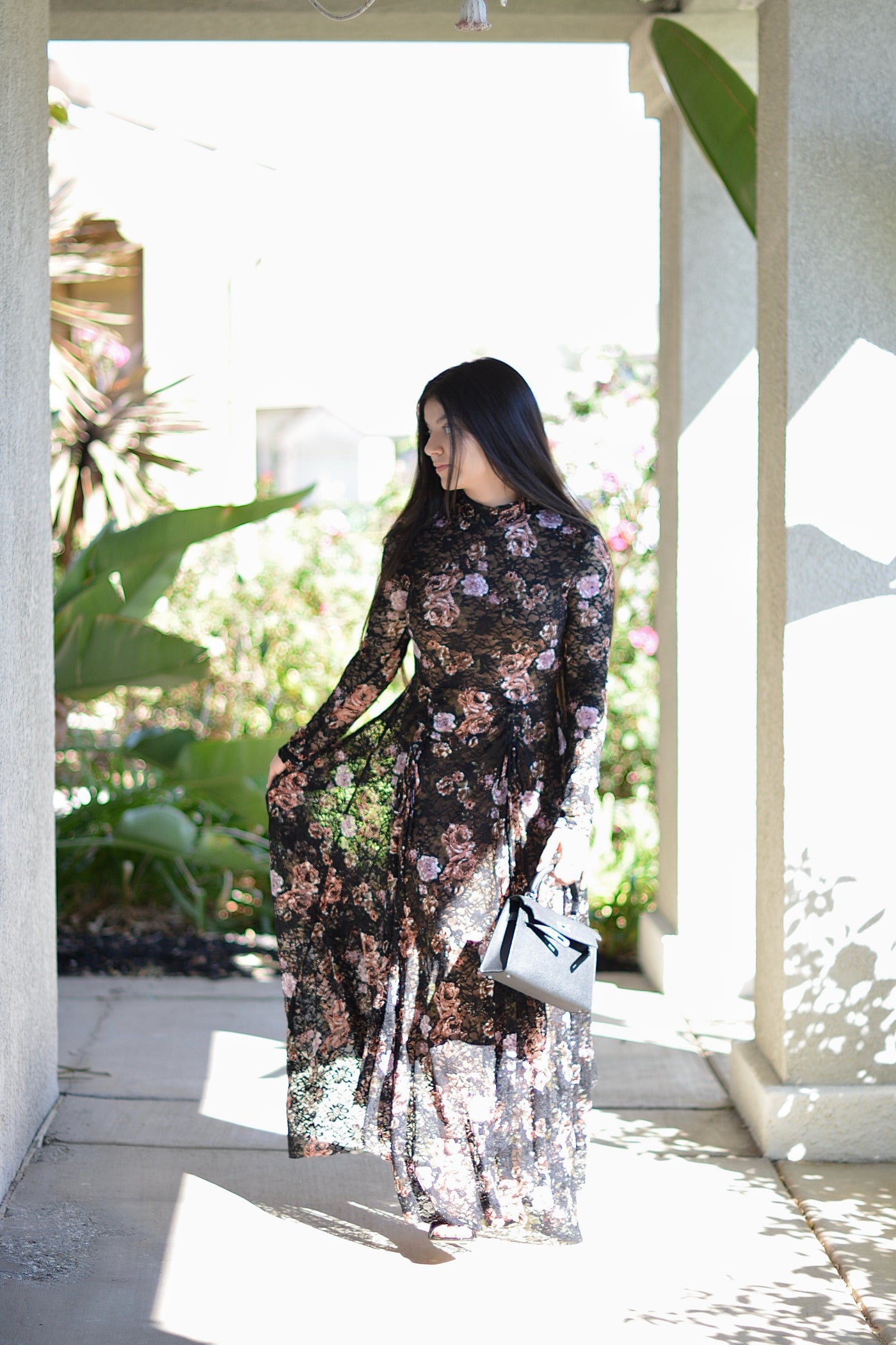 Regan Black Lace Floral Maxi Dress