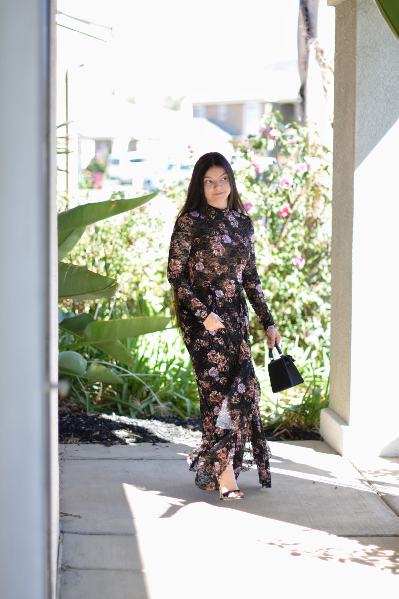 Regan Black Lace Floral Maxi Dress