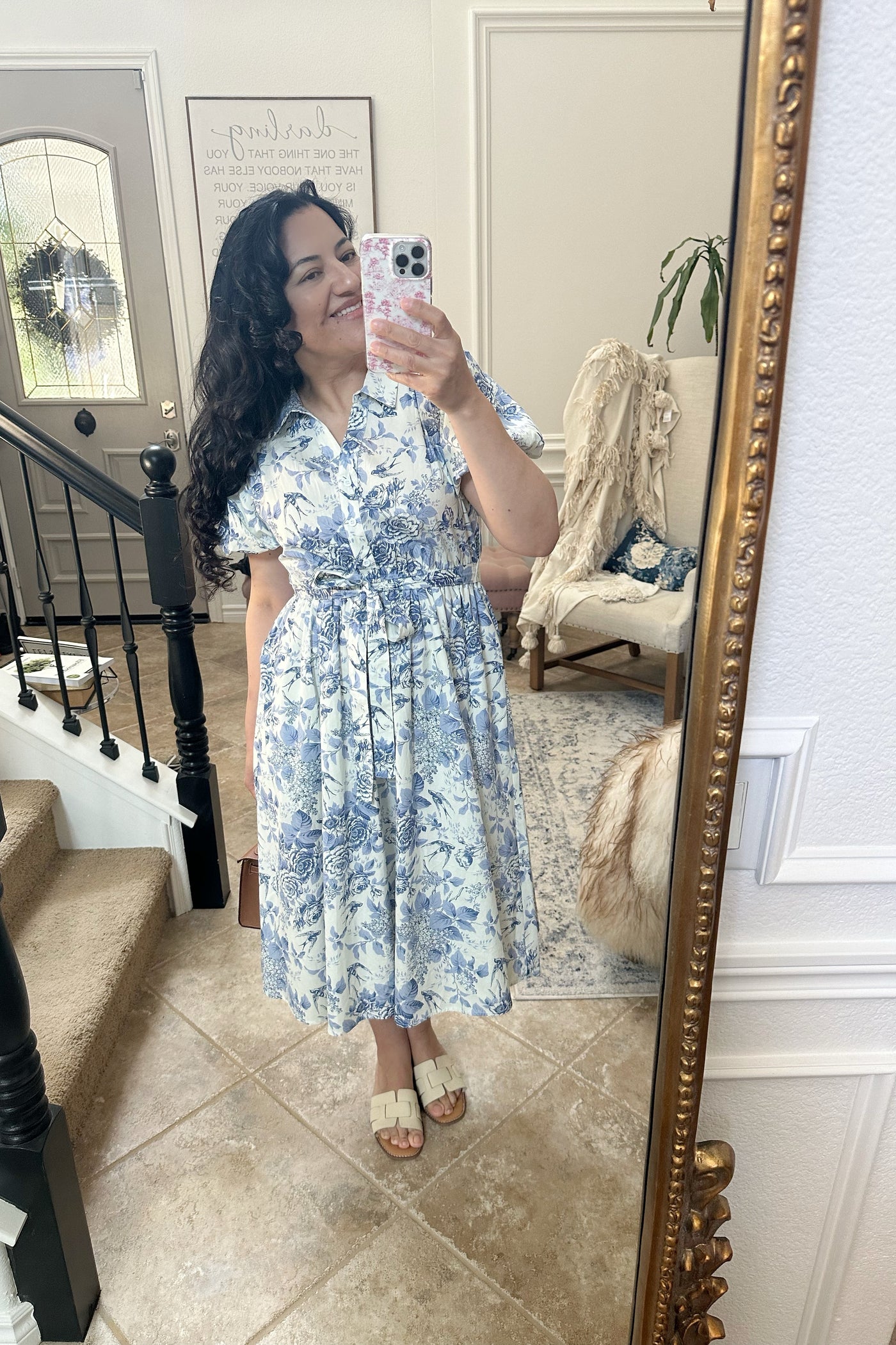 Marcia Blue Floral Cotton Midi Dress