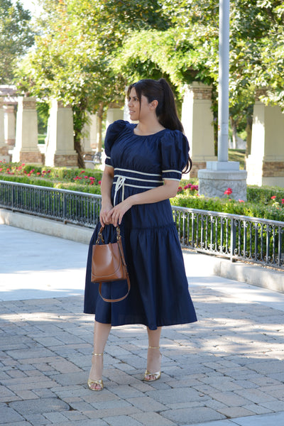 Brooklyn Navy Ribbon Midi Dress