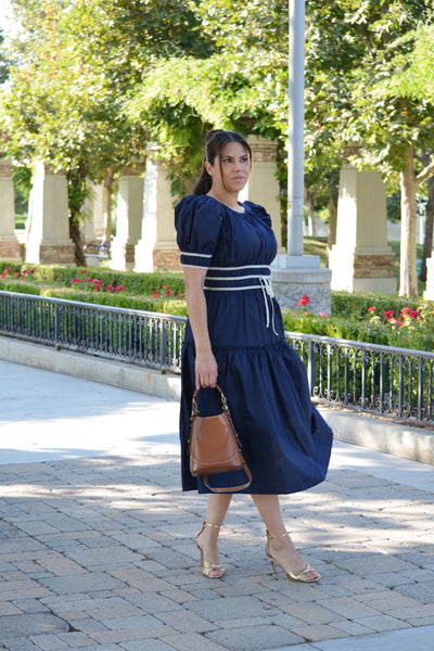 Brooklyn Navy Ribbon Midi Dress