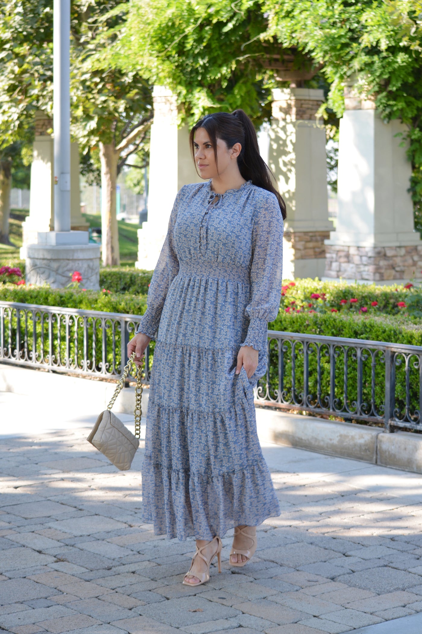 Etta Light Blue Small Floral Maxi Dress