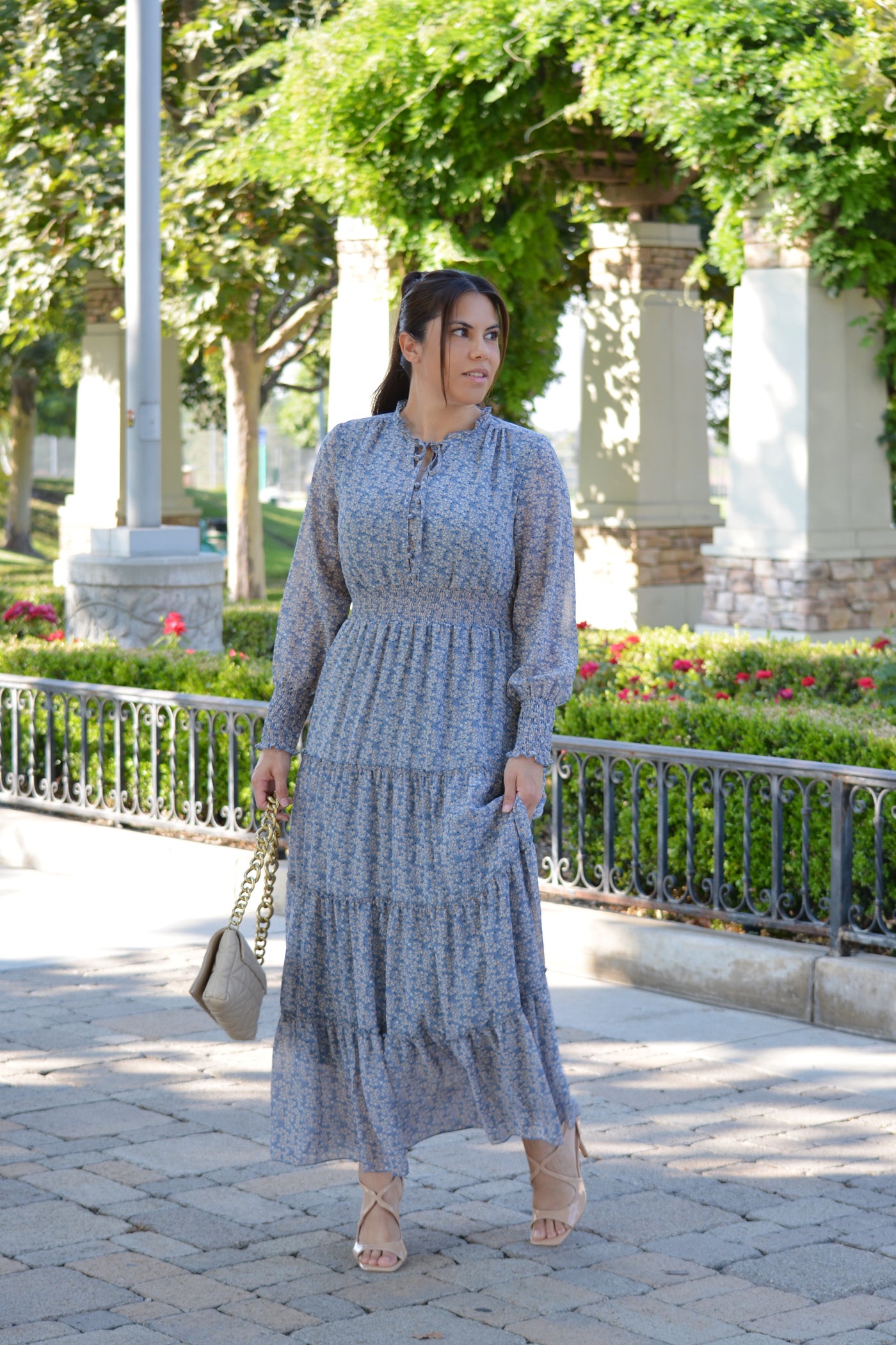 Etta Light Blue Small Floral Maxi Dress