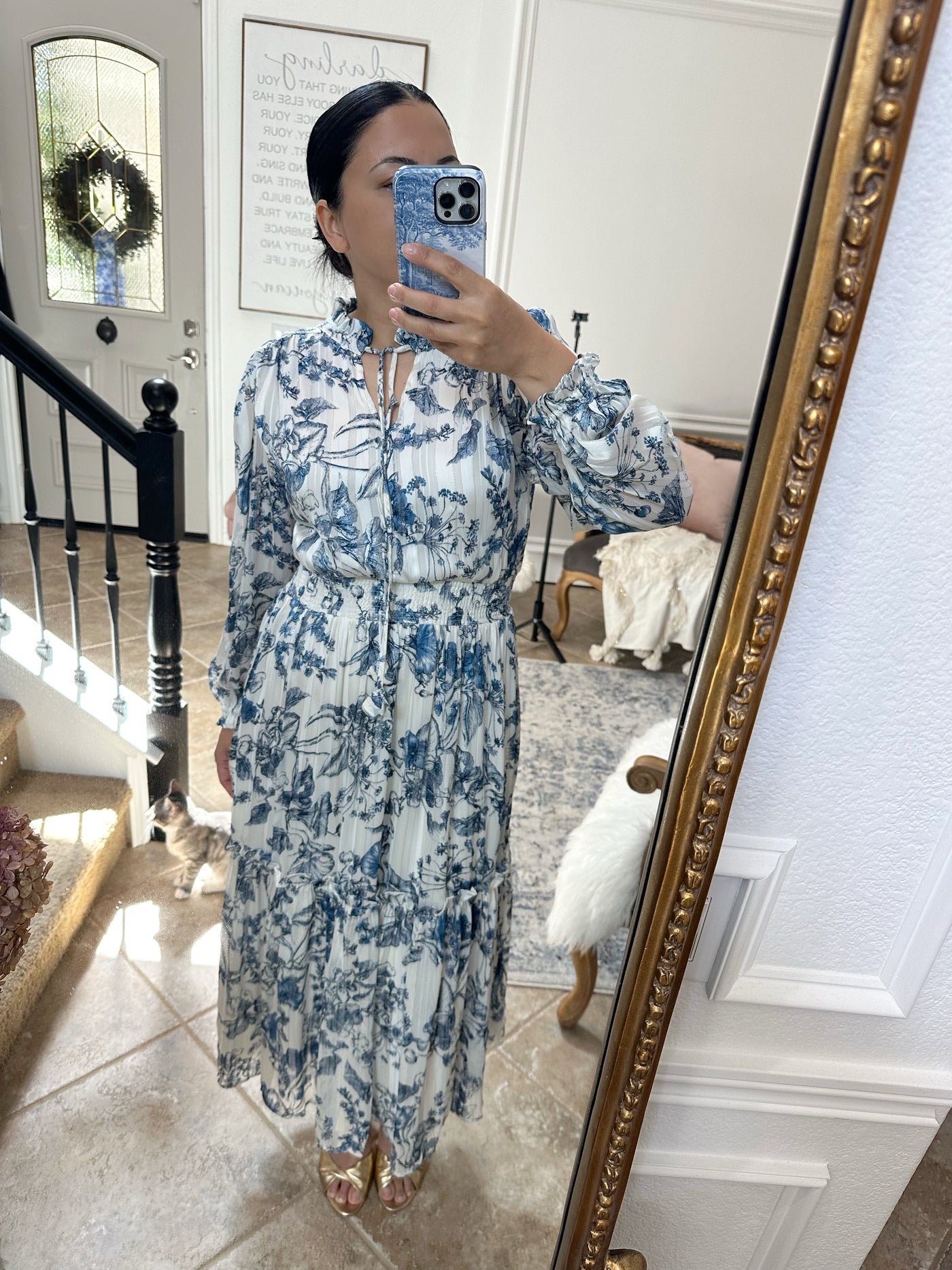 Taryn Blue Toile Maxi Dress