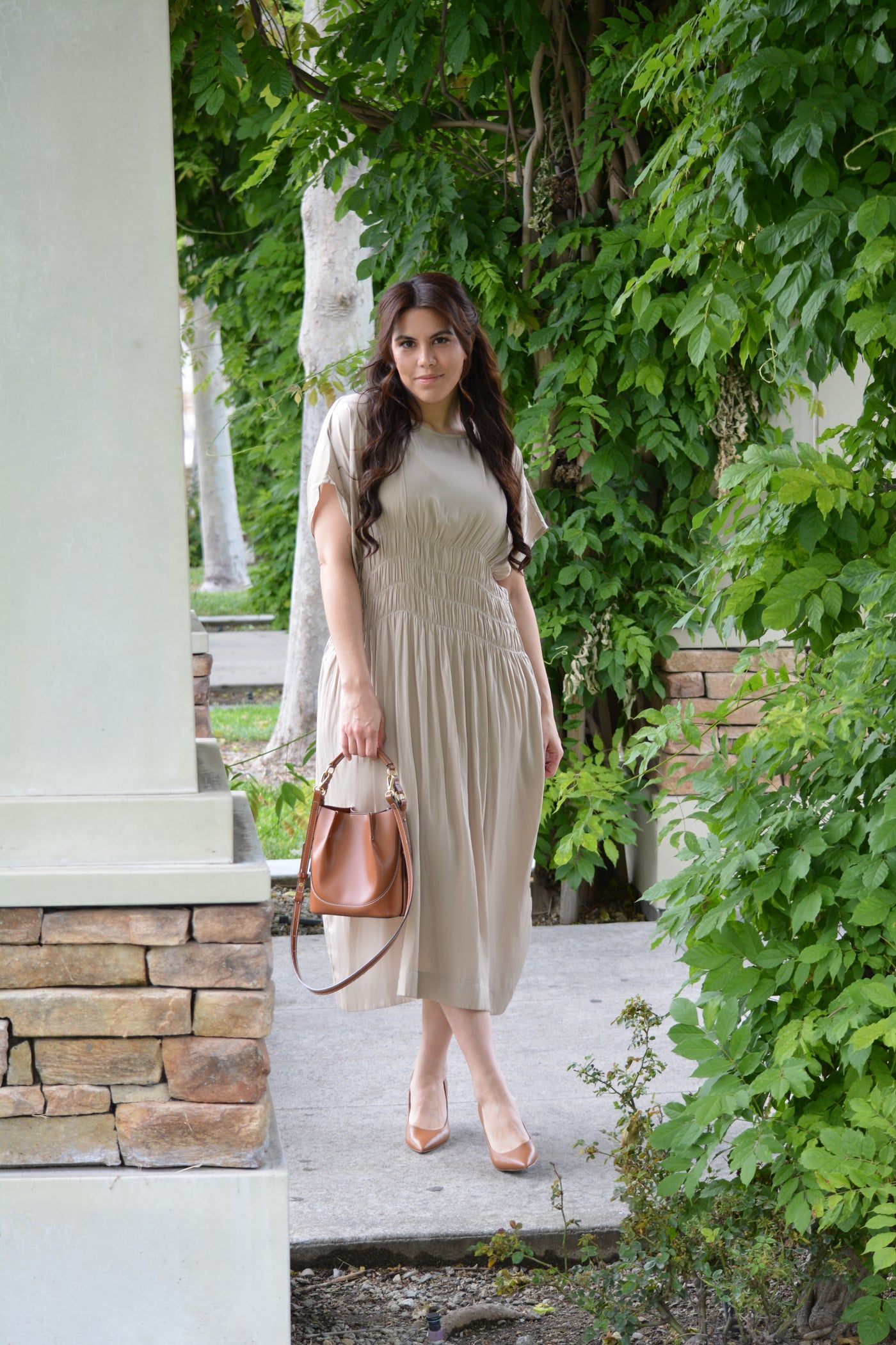 Maeve Taupe Midi Dress