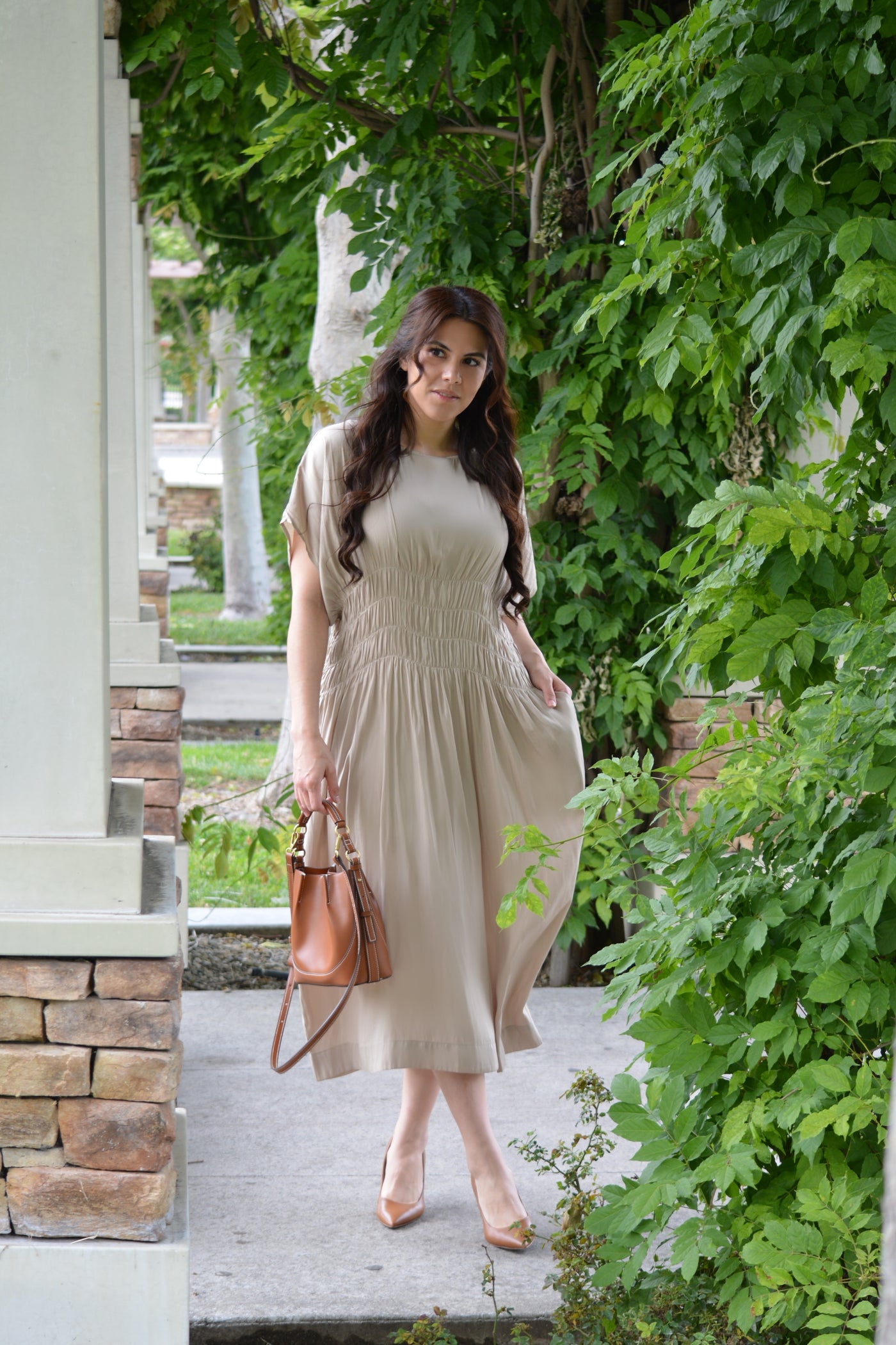 Maeve Taupe Midi Dress