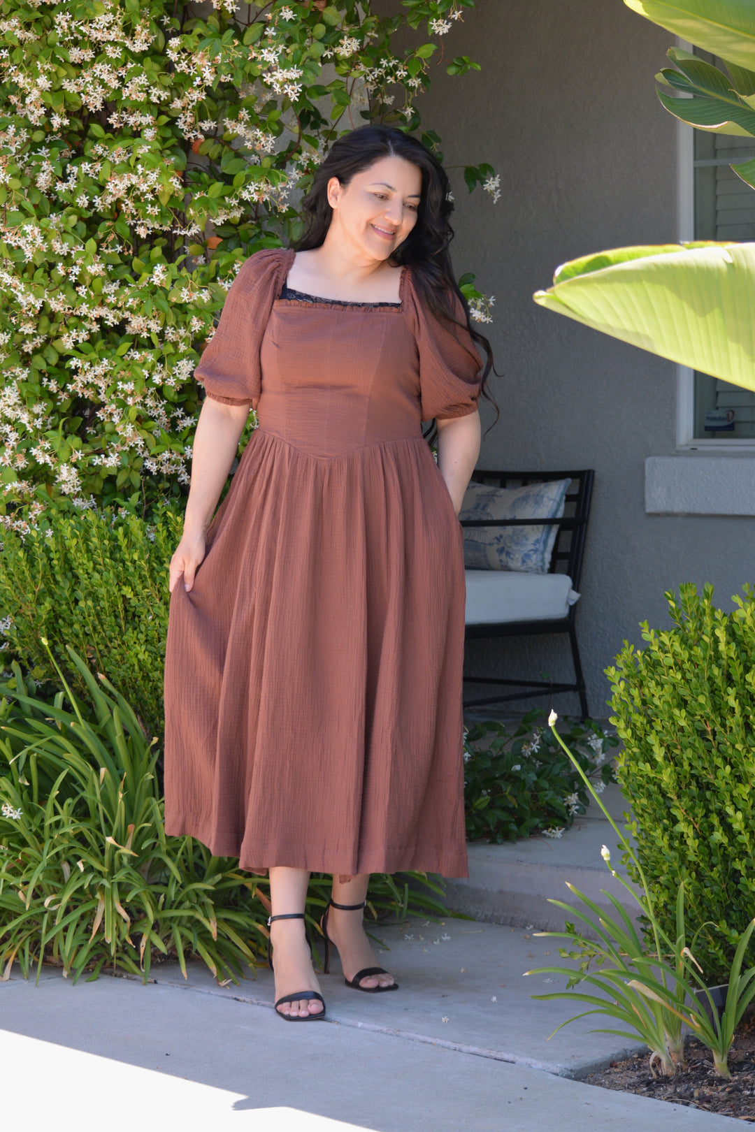 Harmony Brown Cotton Midi Dress