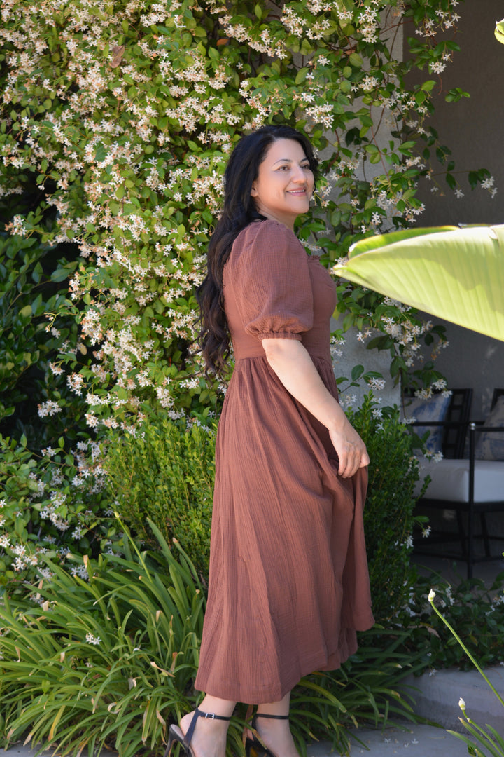 Harmony Brown Cotton Midi Dress – Skirt Society