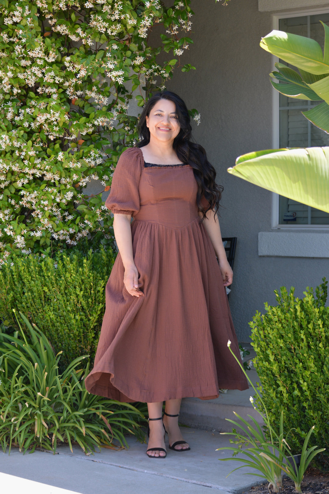 Harmony Brown Cotton Midi Dress