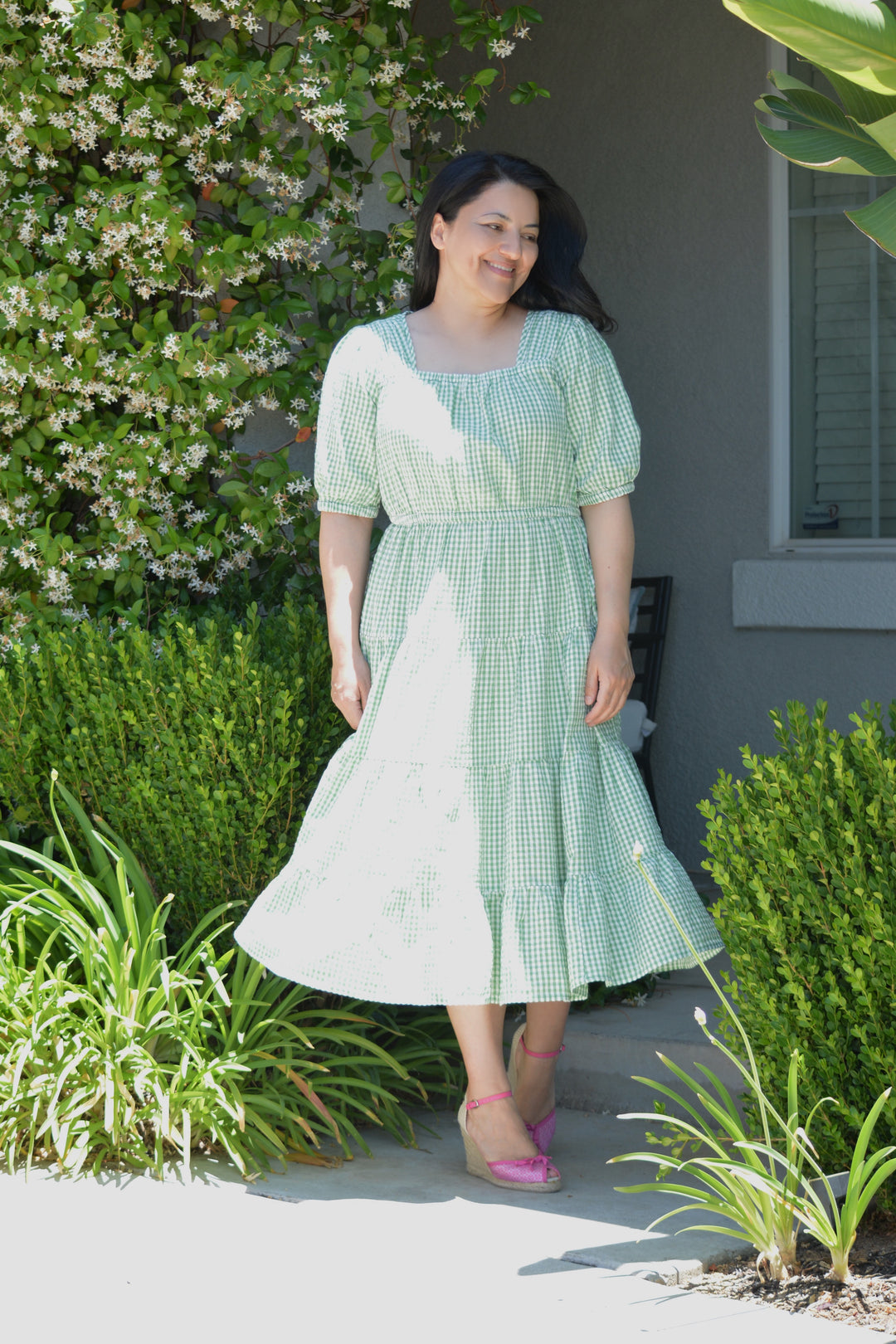 Serenity 100% Cotton Green Gingham Dress LARGE- Serenity 100% Cotton Green Gingham Dress LARGE-