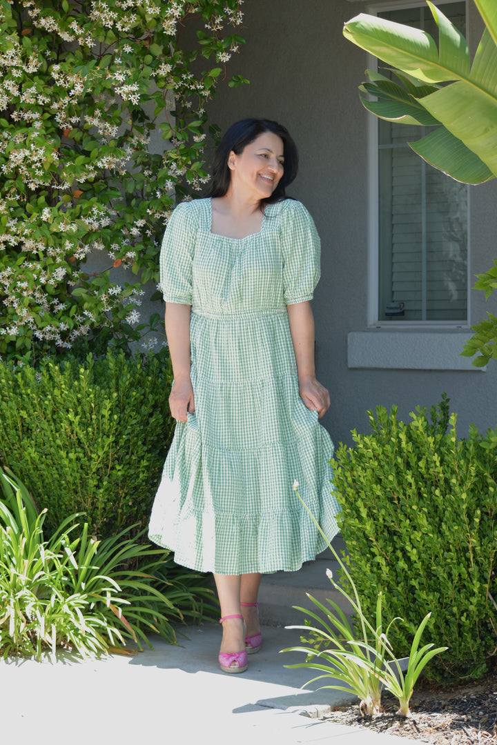 Serenity 100% Cotton Green Gingham Dress Serenity 100% Cotton Green Gingham Dress