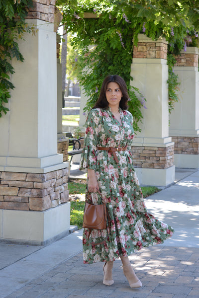 Abby Olive Floral Dress